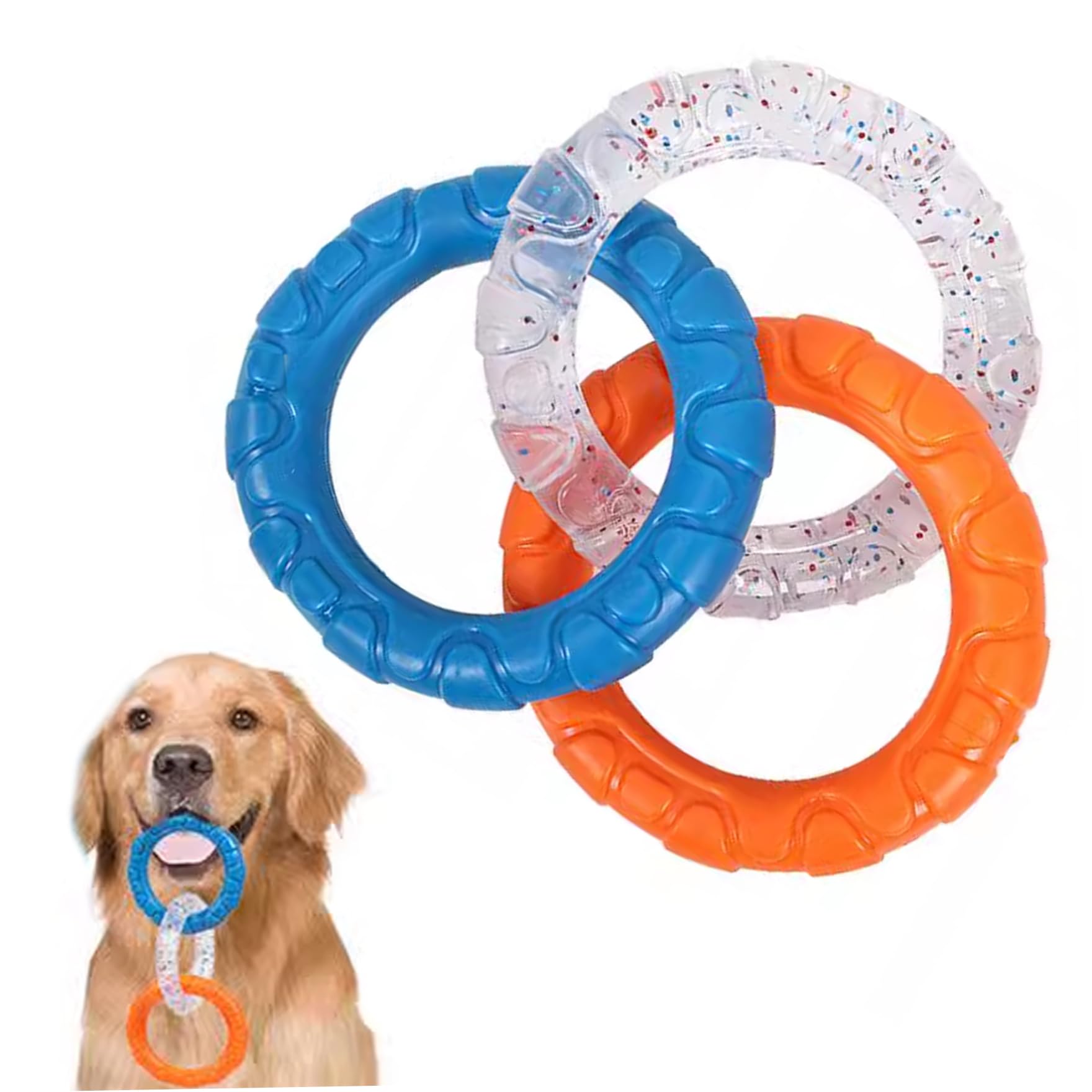 Hperu Dog Rings Chew Toy,Dog Ring Toy for Training and Teeth Cleaning Rubber Dog Rings Chew Toy with 3 Color Rings Interactive Dog Toys for Small Medium Large Dogs,Indestructible Dog Toys