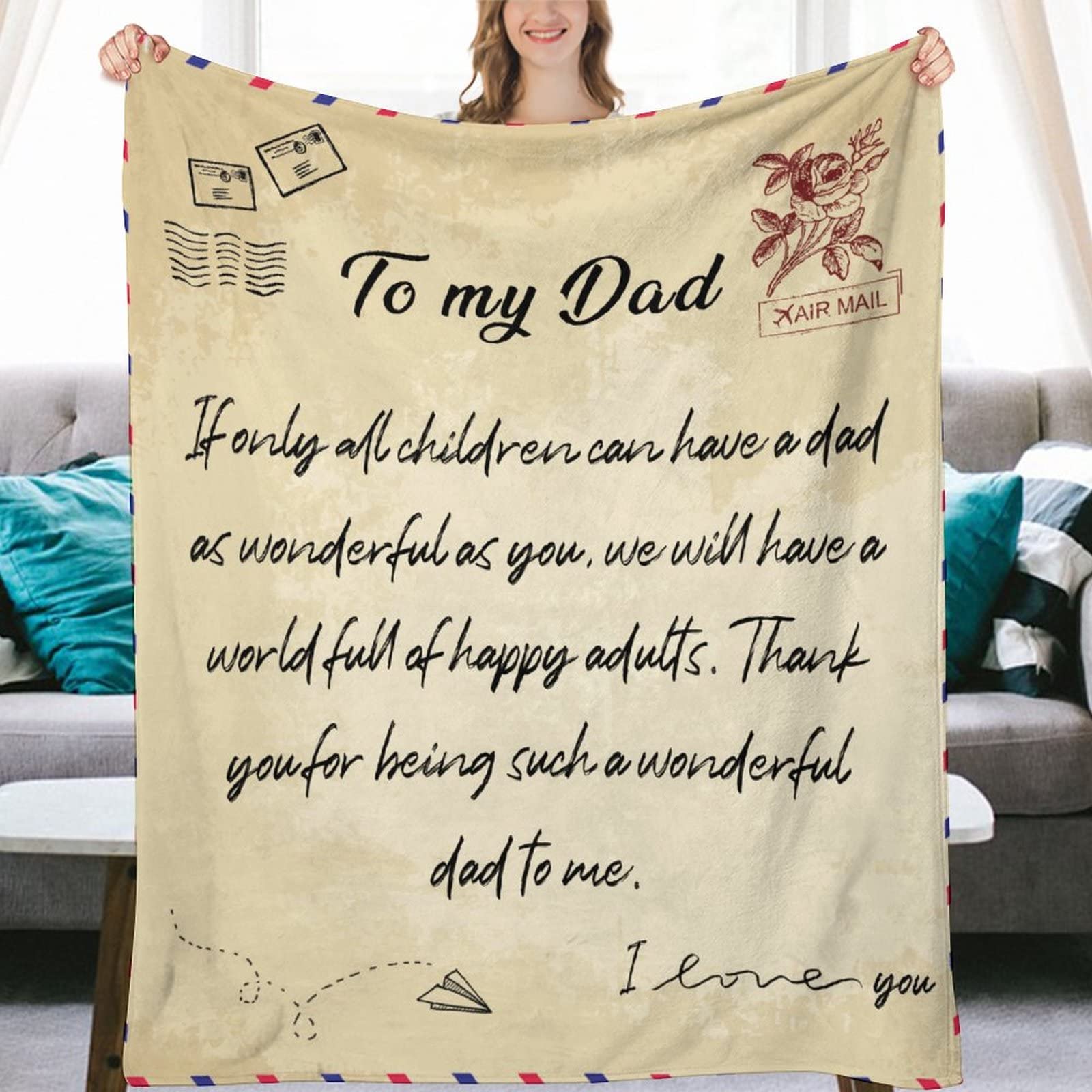 Couverture pour papa en flanelle douce | Cadeau émouvant pour canapé 178x203cm