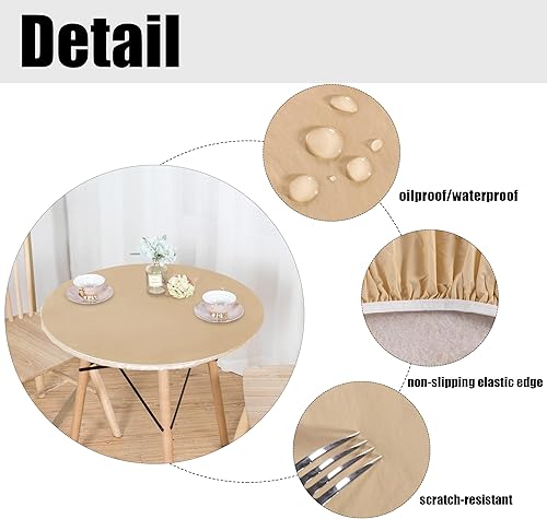 Miniatura 106 de LUSHVIDA - Mantel ajustable de vinilo para mesa redonda, impermeable y con borde elástico, mantel de plástico