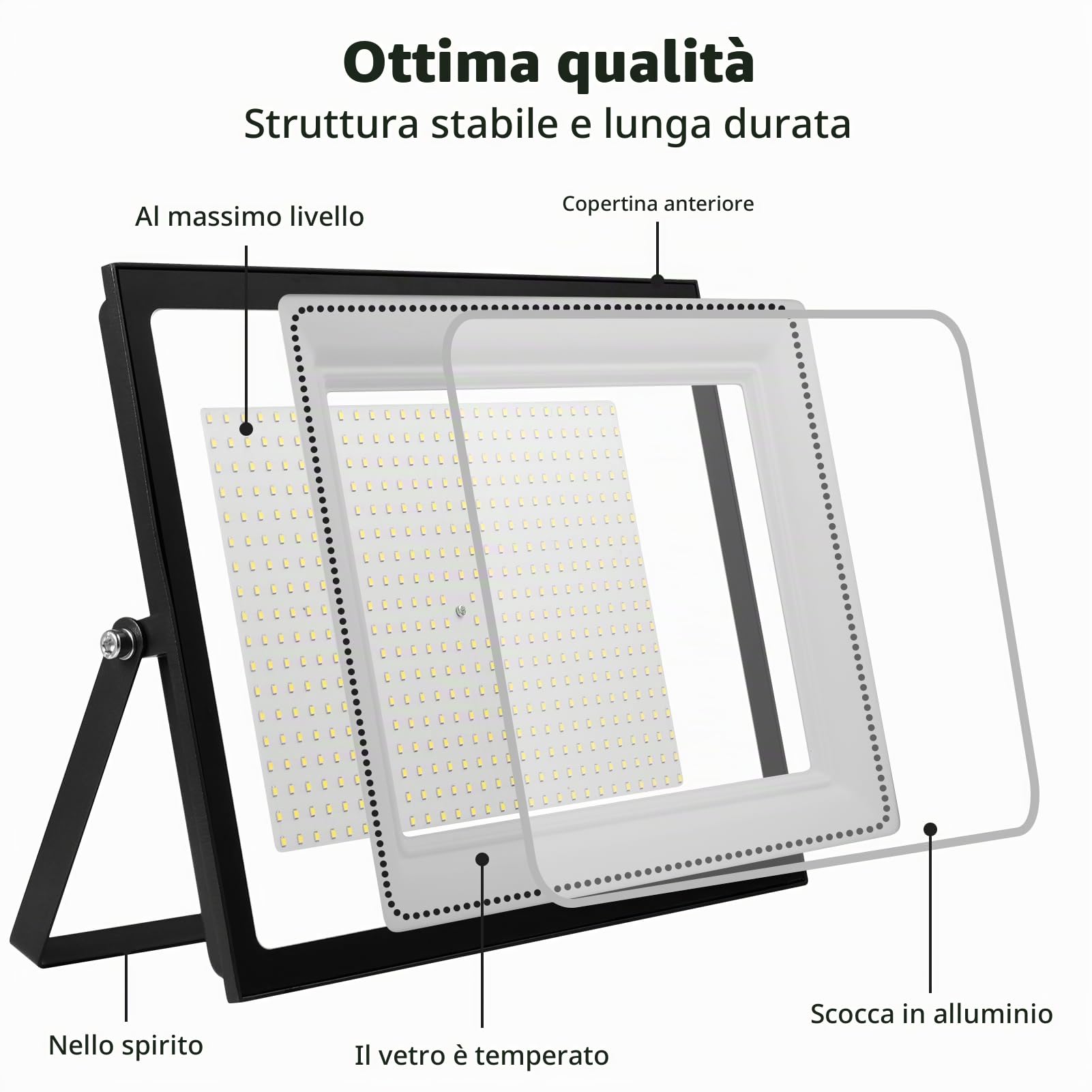 faro led esterno 500w, proiettore, illuminazione di sicurezza LED da esterno 6500K, IP66, illuminazione bianca diurna per magazzino, parco giochi, cortile e parco (500W, 6500K)