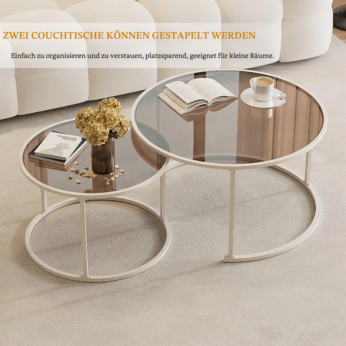 Runder Couchtisch Aus Glas, Couchtisch 2er Set, Center-Couchtisch Für Wohnzimmer, Couchtisch Aus Glas Mit Metallrahmen, Moderner Teetisch, Niedrige Couchtische, Kleiner Teetisch Für Die Wohnung(Gold,6
