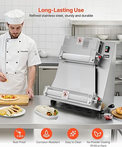Miniatura 5 de VEVOR Hoja de rodillo de masa de pizza, prensa semiautomática de pizza de acero inoxidable de 3 a 16 pulgadas, máquina eléctrica comercial para