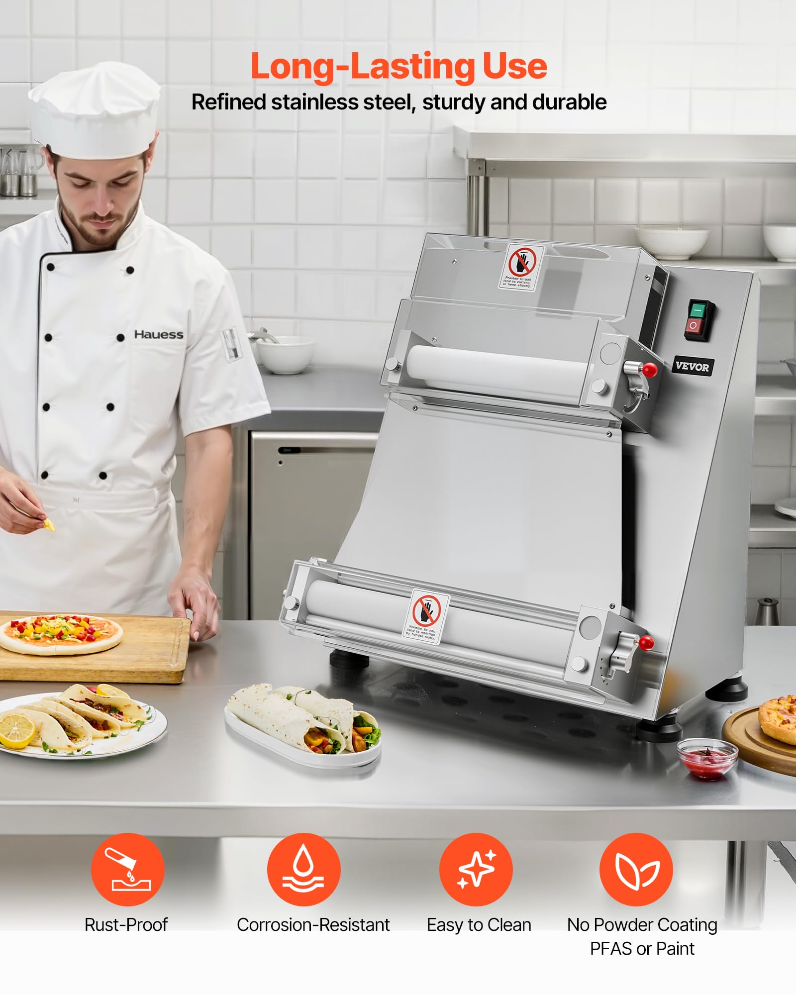 VEVOR Formeuse à pizzas 7,6-40,6 cm, presse à pâte électrique commerciale 390 W, 260 feuilles par heure, laminoir à pâte à pizza semi-automatique en acier inoxydable, épaisseur réglable avec couvercle