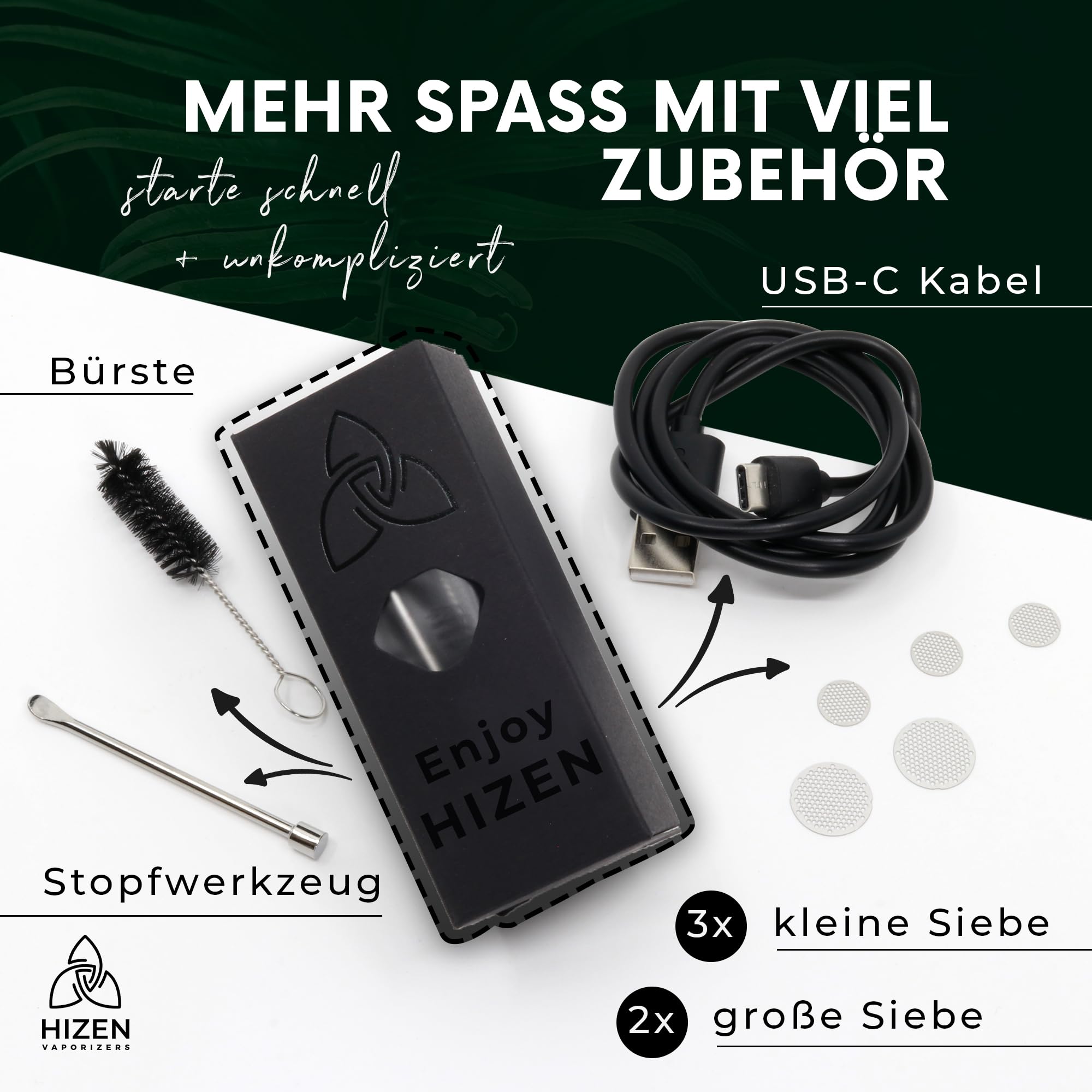 HIZEN Vaporizer Stilus Mini - Verdampfer für Kräuter, Konduktion Kräuterverdampfer mit USB-C, Aluminium Gehäuse, modular erweiterbar - nikotinfrei