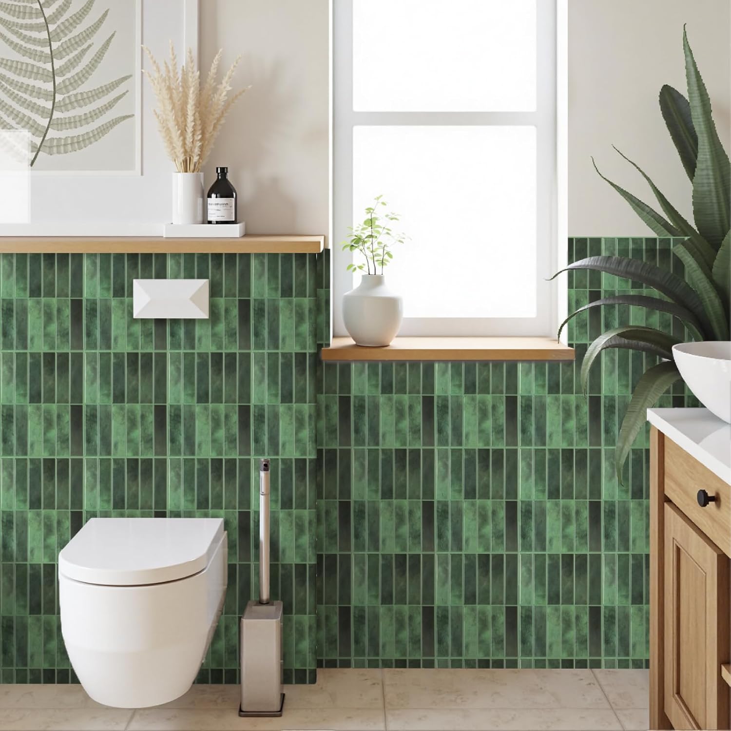 Peel and Stick Backsplash Tiles – 10 Pack 3D Self-Adhesive Wall Panels for Kitchen & Bathroom – Waterproof, Heat-Resistant Stick-On Tile – Modern Design (Green - Verde Toscana)