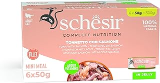 Schesir Tuna with Salmon Wet Food for Adult Cats, Real Fish Fillets in Jelly, High-Protein Natural Cat Food with Vitamins...