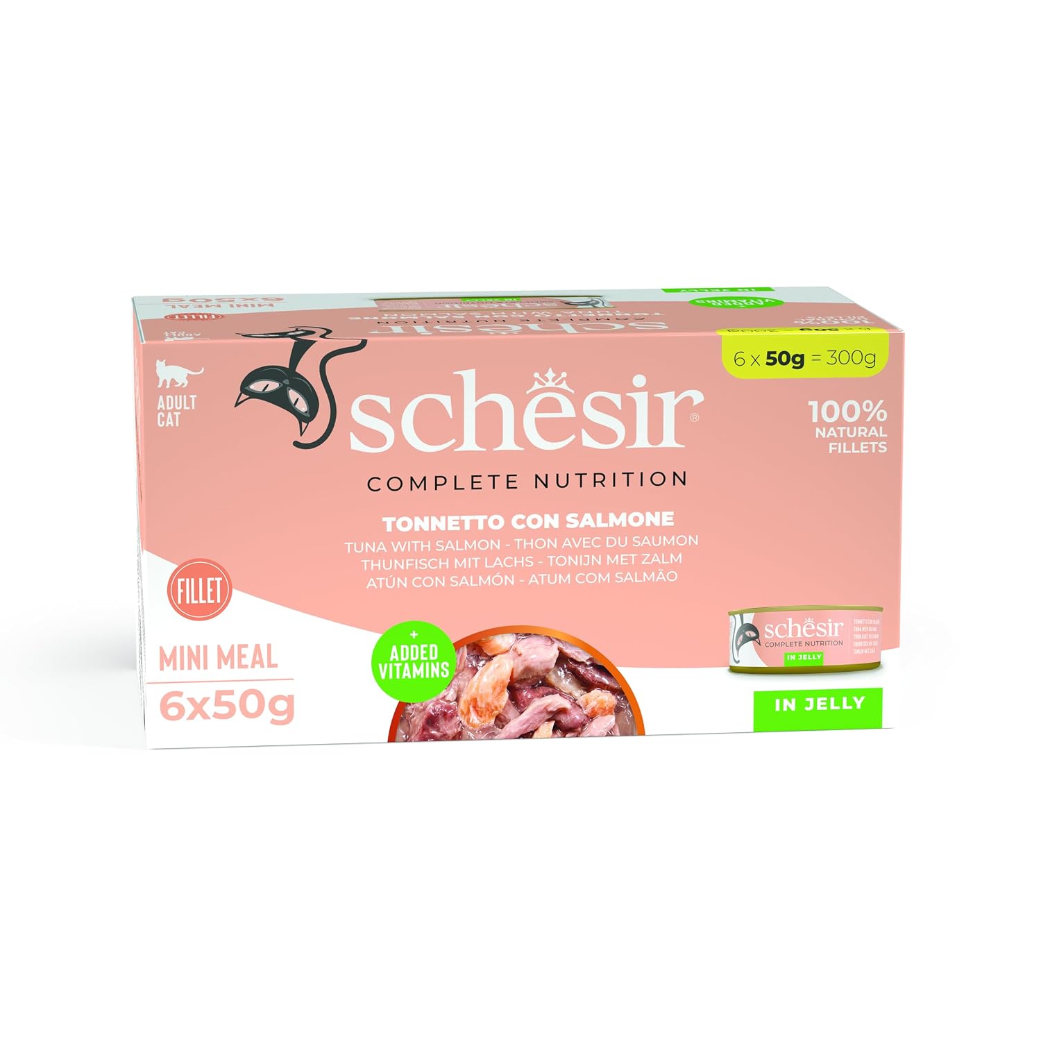Schesir Tuna with Salmon Wet Food for Adult Cats, Real Fish Fillets in Jelly, High-Protein Natural Cat Food with Vitamins...