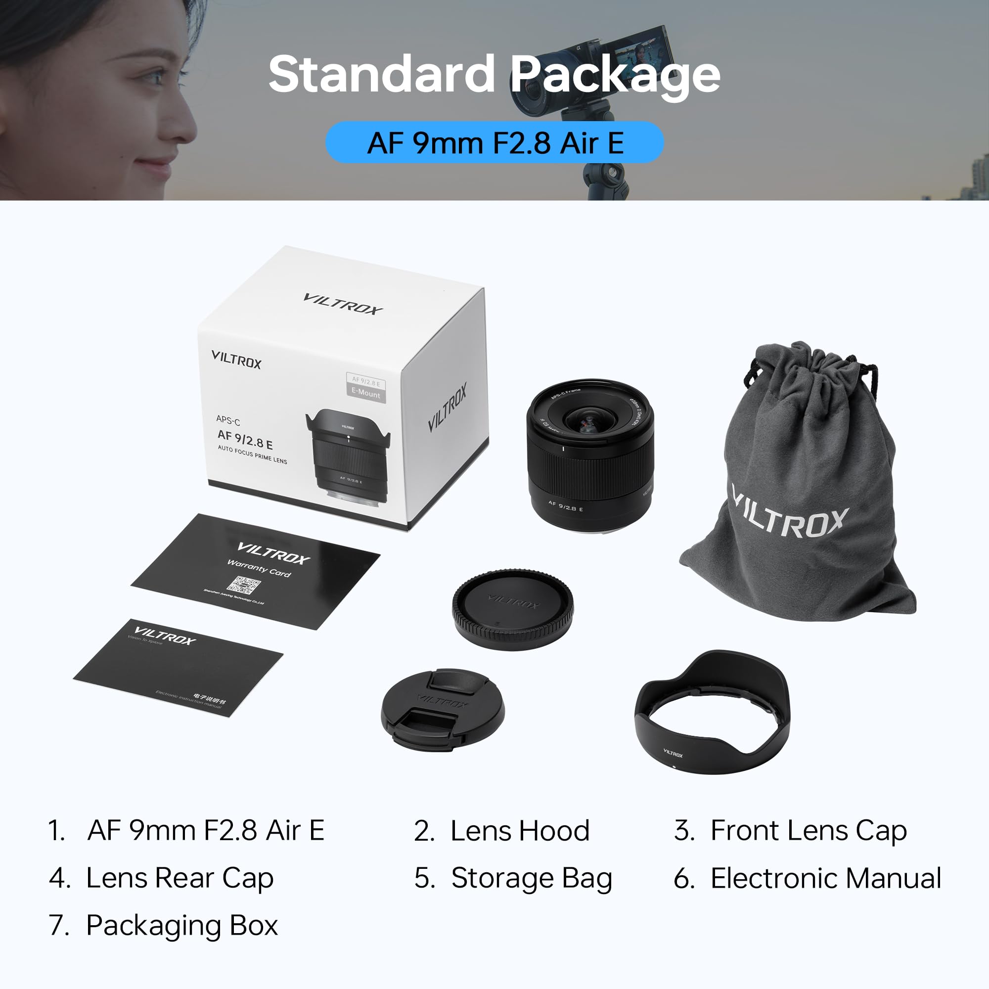 VILTROX AF 9mm F2.8 Air Obiettivo per attacco Sony E, 113,8° ultragrandangolare STM prime messa a fuoco automatica obiettivo compatibile con Sony E-Mount a7IV a7RV a9II a7CII ZVE1 A1 a6700 a6400