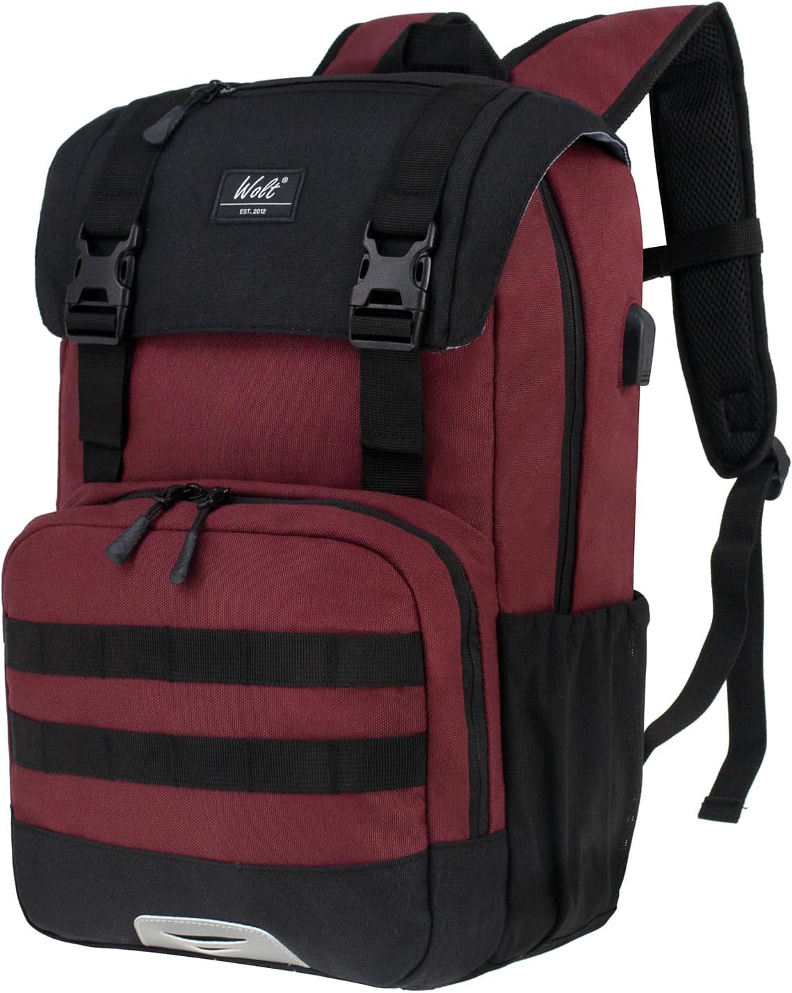 WOLT Laptop Backpack with USB Charging Port Fits Up to 17 Inch Laptop, College Backpack for Men Women, Computer Business Bookbag, Brown