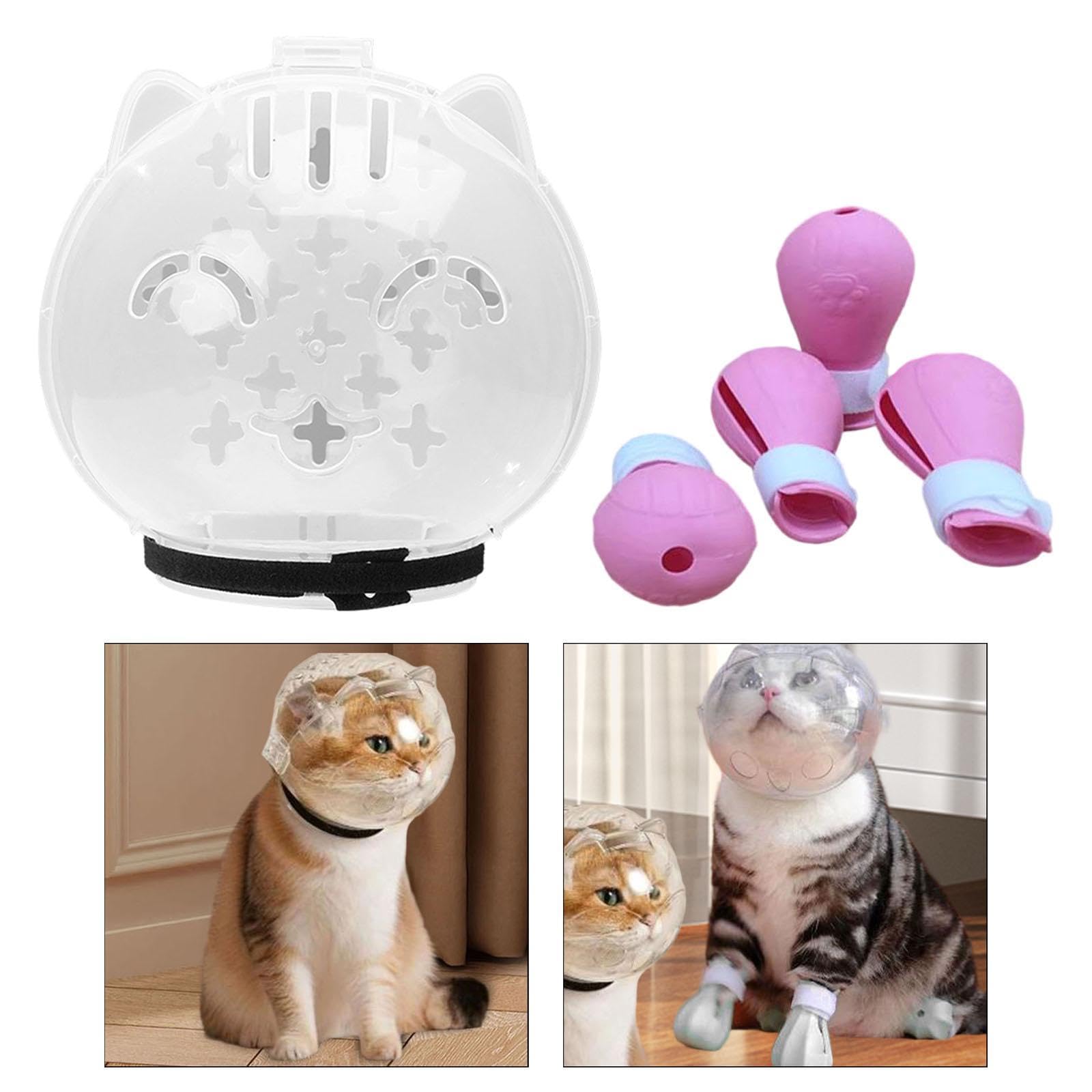 MagiDeal Bozal para Gato, Capucha para Gato, máscara Protectora, antimordeduras, Transpirable, con Forma de Bola y Zapatos para Cortar uñas, para Viajes en