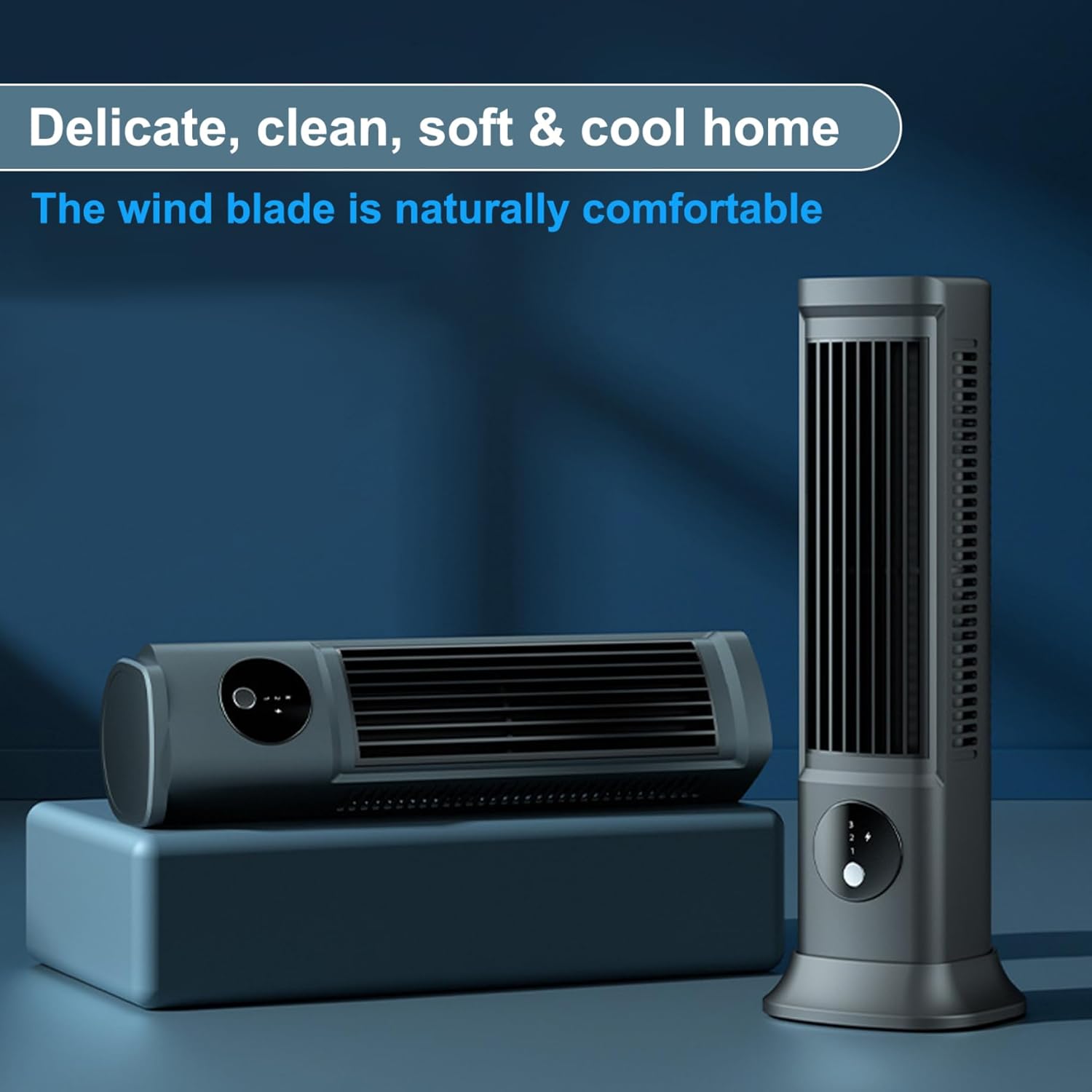 Desk Fan Tower Fan 3 Speeds 10.6" Bladeless Tower Fan Portable Low-Noise, Wide-Angle Oscillating Fan USB Rechargeable Desk Fan Standing Table Fan