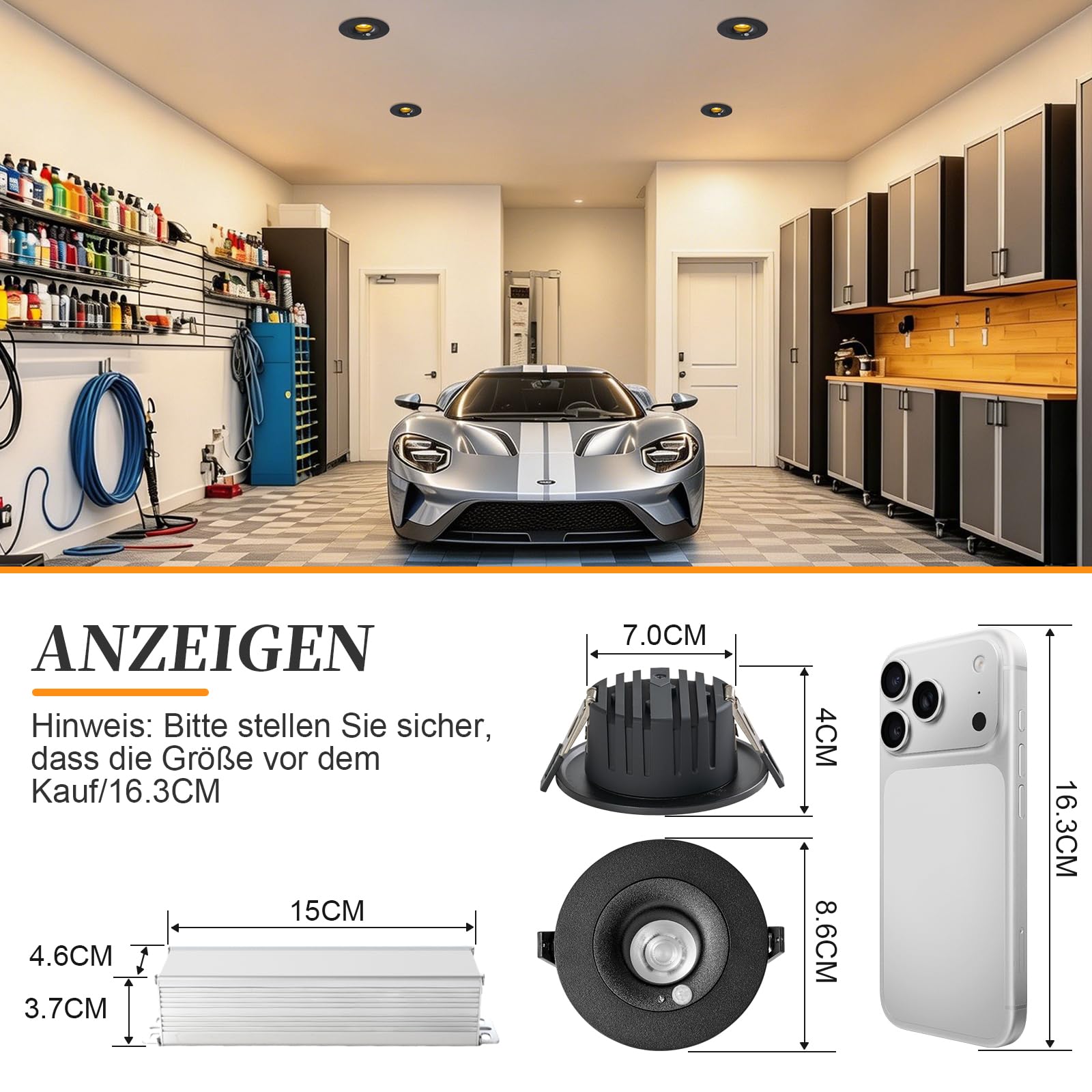 Einbaustrahler LED mit Bewegungssensor, 70mm 2er-Pack | 10W 1200LM 230V 3000K,4000K,6000K,Schwarz, ideal für Badezimmer, Küche, Flur & Treppenhaus