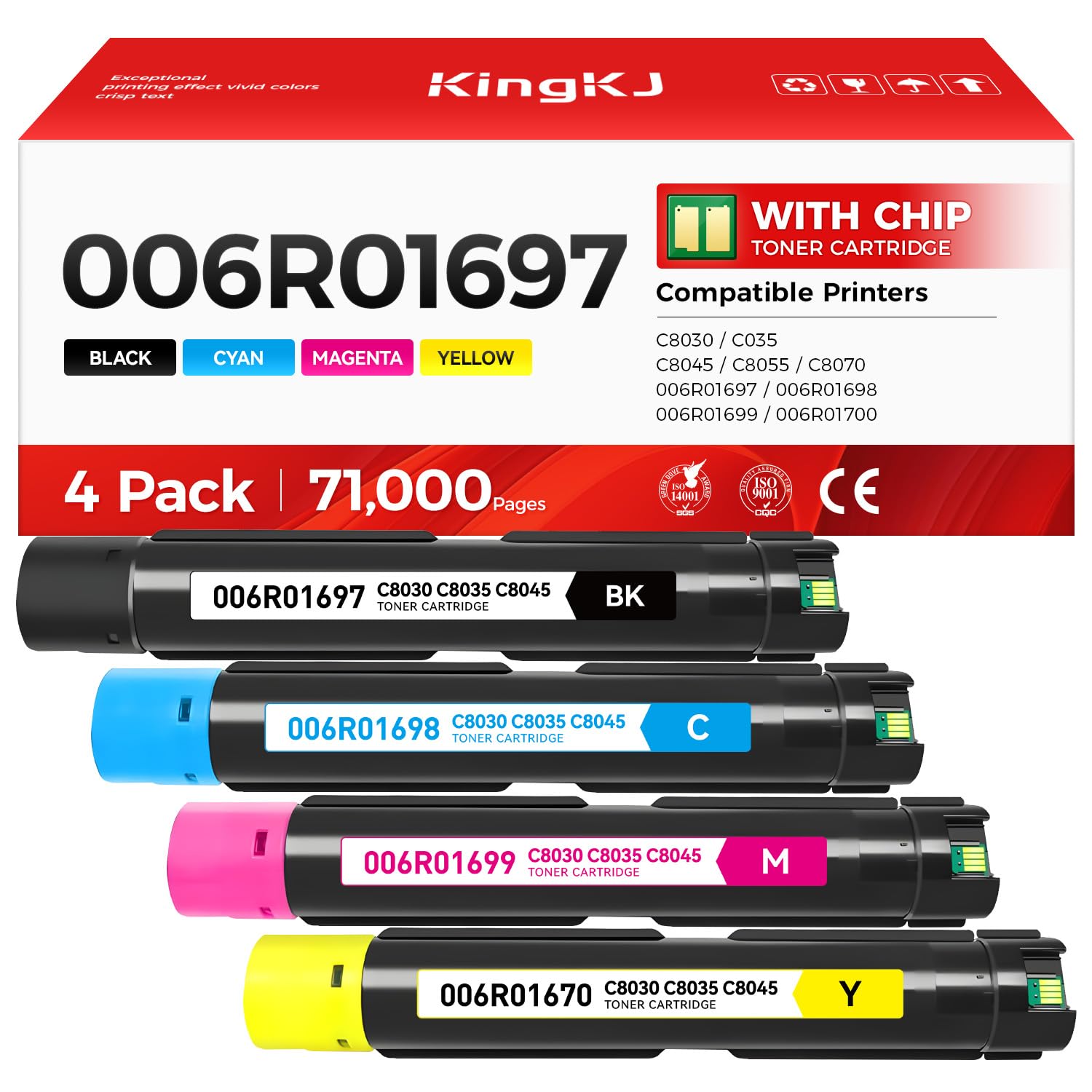 AltaLink C8030 C8035 C8045 Toner Cartridge Set 4-Pack Replacement for Xerox 006R01697 006R01698 006R01699 006R01700 Compatible for Xerox C8030 C8035 C8045 C8055 C8070 Printer Black Cyan Magenta Yellow