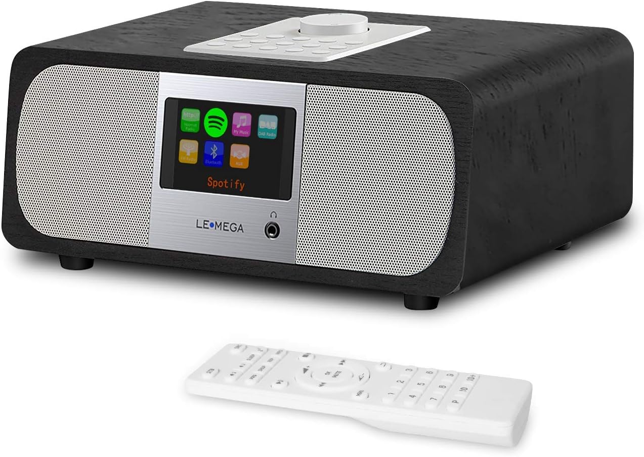 Digital DAB/FM Internet Radio,Desktop Alarm Clock Radio with Bluetooth, Spotify Connect, Dual Stereo Speakers, Audio Out, Aux In, 2.8"TFT Colour Display,Remote Control,20W RMS- Black