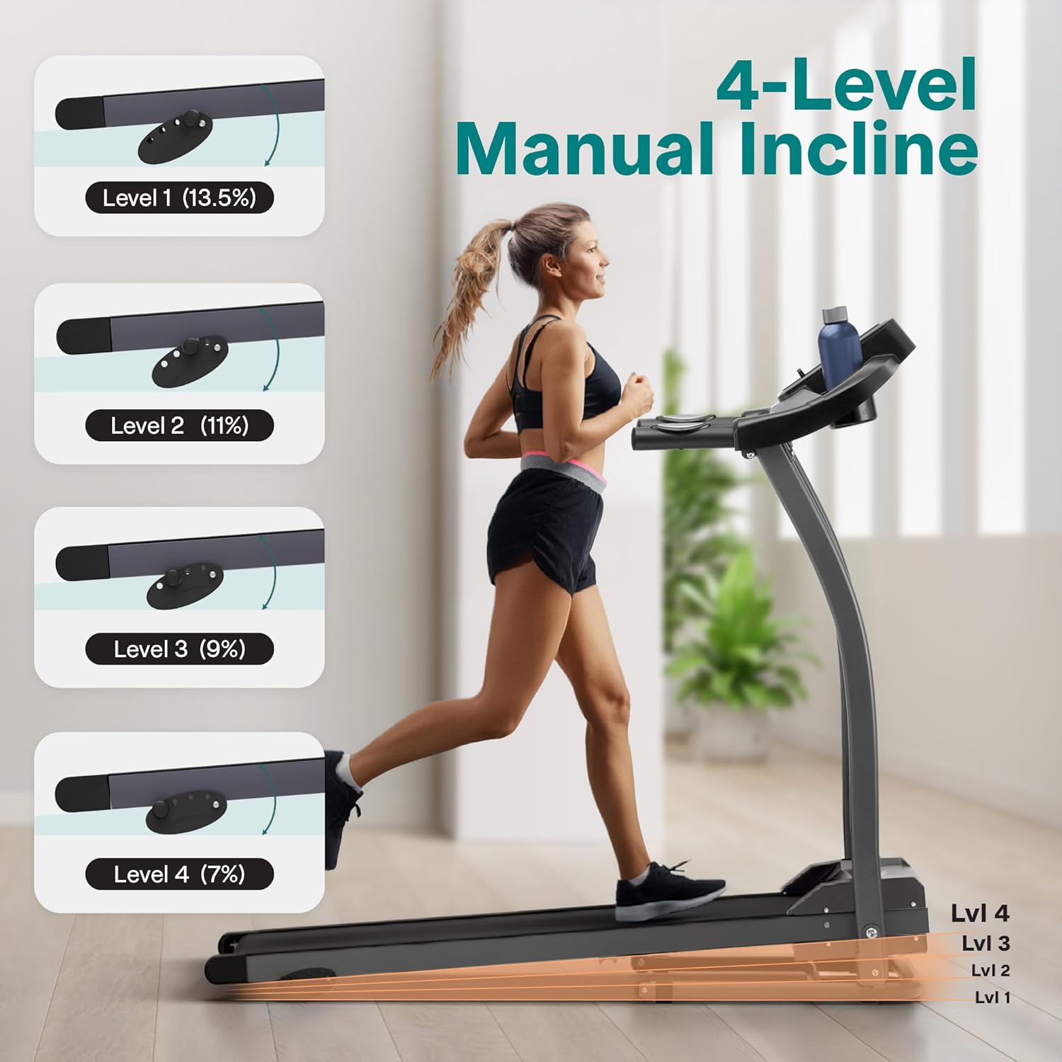 Serenelife Treadmills For Home With 13% Manual Incline Tread...