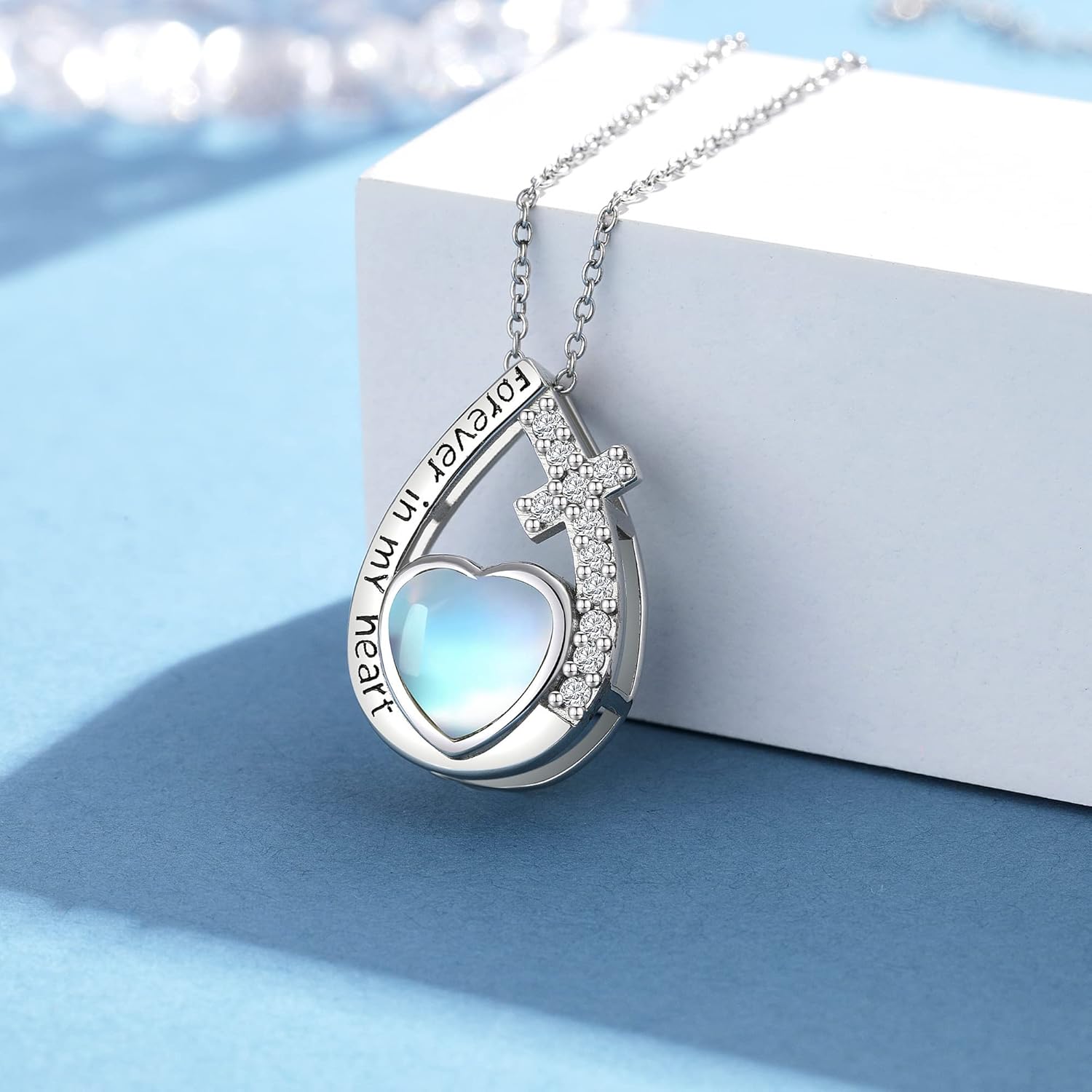 Heart/Cross/Infinity Moonstone Urn Necklace for ashes for Women Sterling Silver Dainty Cremation Jewelry Trendy Ashes Keepsake Memorial Gift for Mother/Grandma/Sister/Husband - Image 3