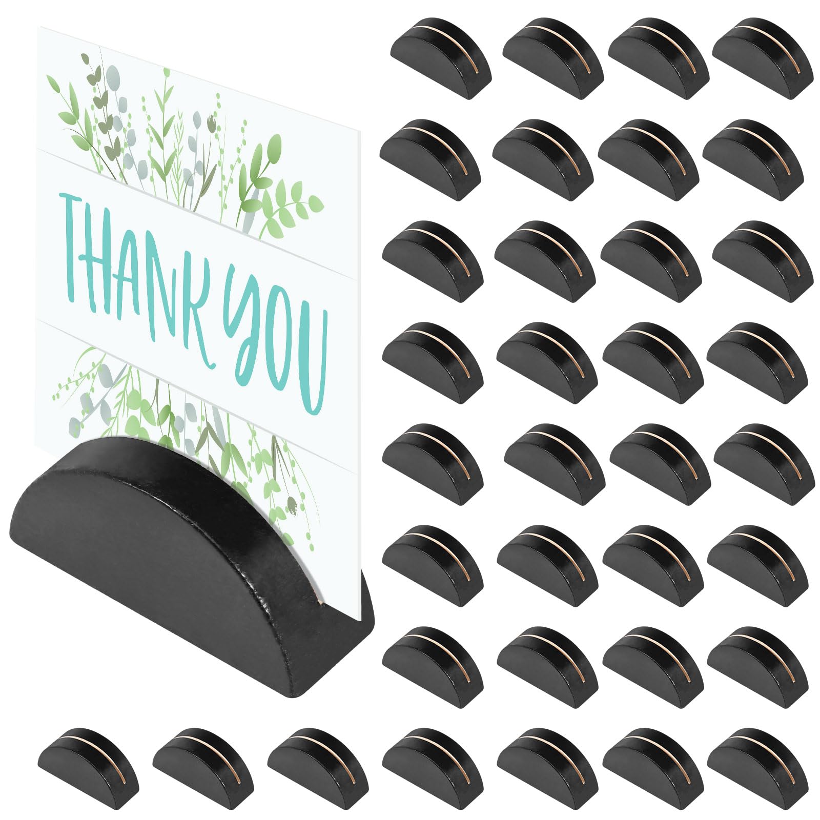 36Pcs Table Number Stands,Wooden Place Card Holders Semicircular Design Greeting Card Display Stand,4x1.5x2CM Photo Table Clips for Wedding Banquet Reception Anniversary Birthday Party(Black)