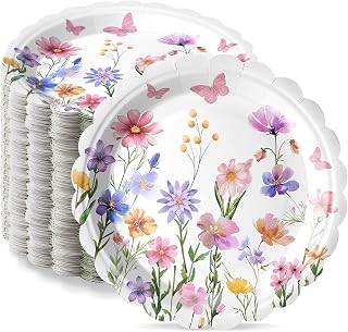 Havawish 100 Pcs Spring Floral Party Plates Decorations Birthday Paper Plates Disposable Bachelorette Party Dinner Tableware Set for Spring Themed Birthday Baby Shower Wedding Decorations