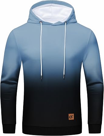 Satankud Mens Gradient Casual Pullover Hoodie Long Sleeve Athletic Hooded Sweatshirts