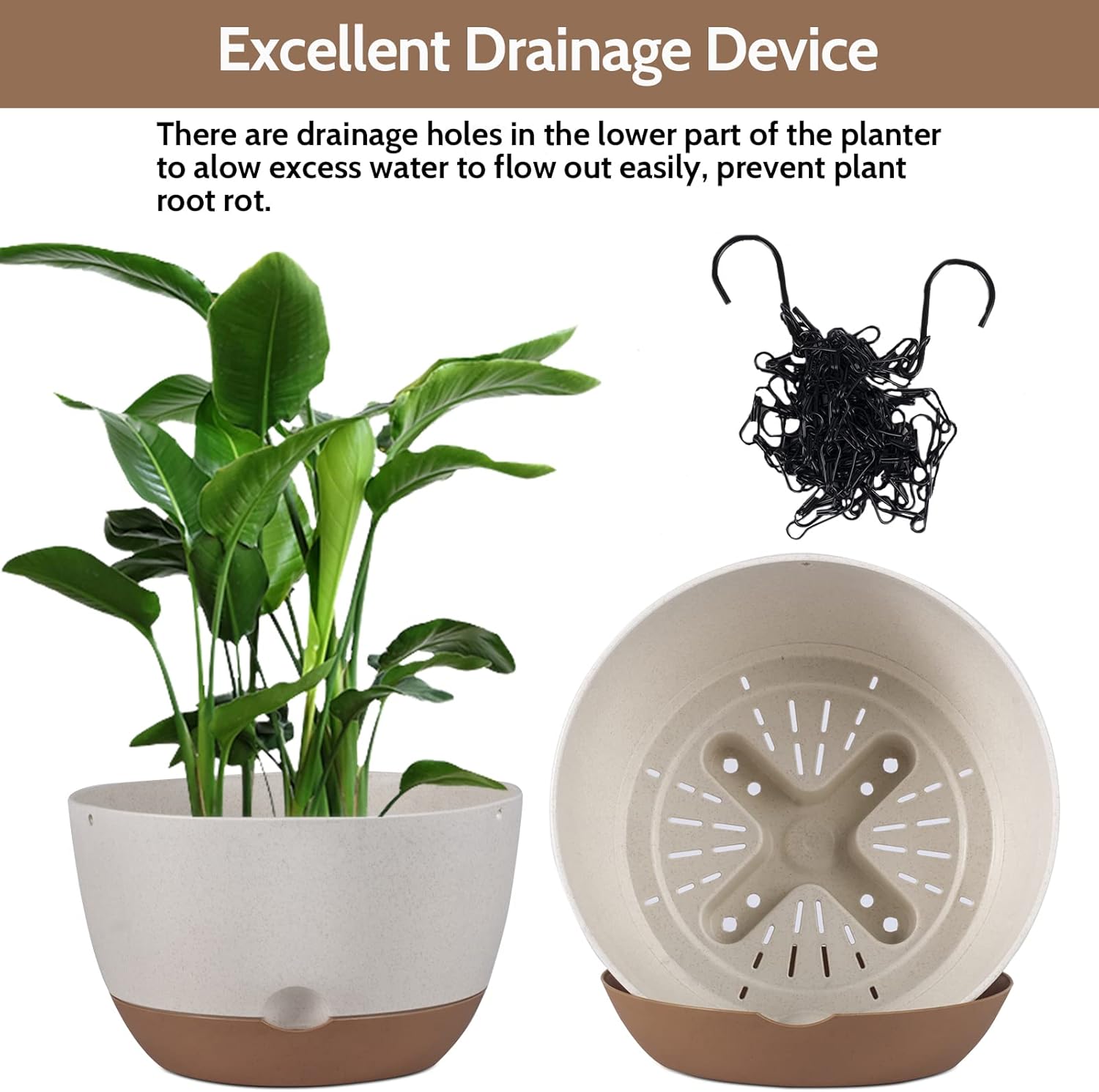 EURCRBU 2 Pack Hanging Planters for Outdoor Indoor Plants, 10 Inch Plastic Outdoor Hanging Planter, Hanging Flower Pots for Outside with Drainage Holes & Removable Saucer for Garden Home (Beige) : Patio, Lawn & Garden