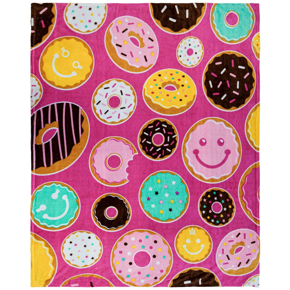 Happy Donuts Pink Donuts Super Soft Throw Blanket - 50x60 Throw Blanket for Bedroom, Living Room, Spring Time, Holidays, Kids, Babies, Adults & Decor, Gifts