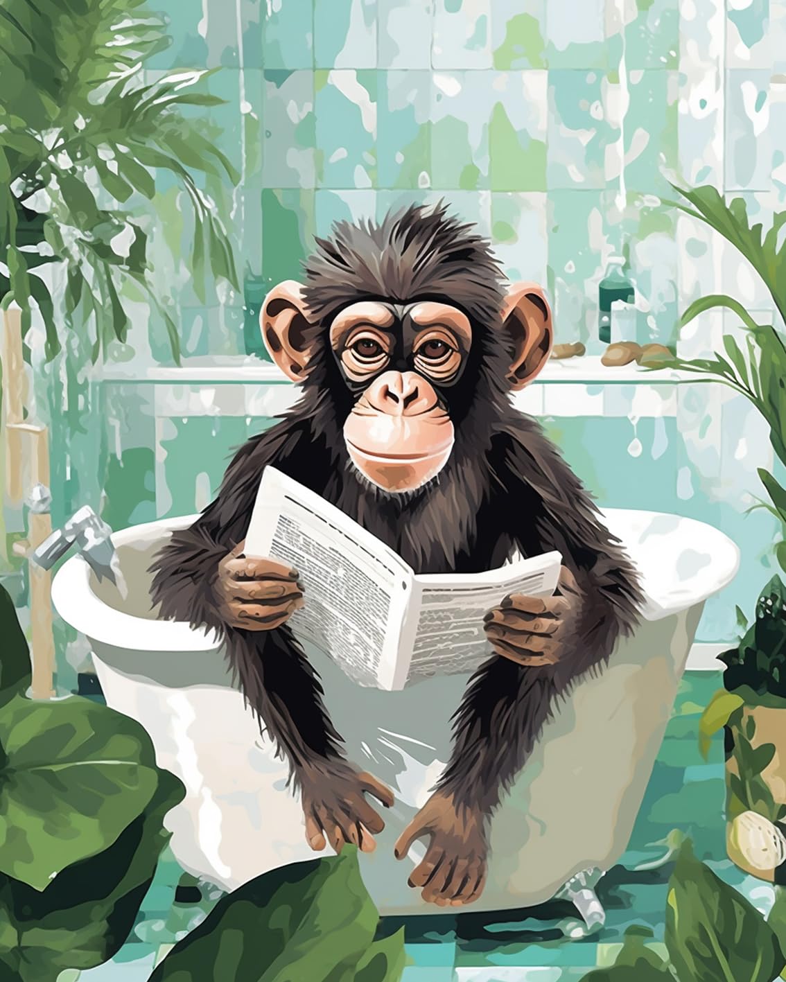 Baño y selva en lienzo de 16 x 20 para combatir el estrés diario mediante la pintura manual