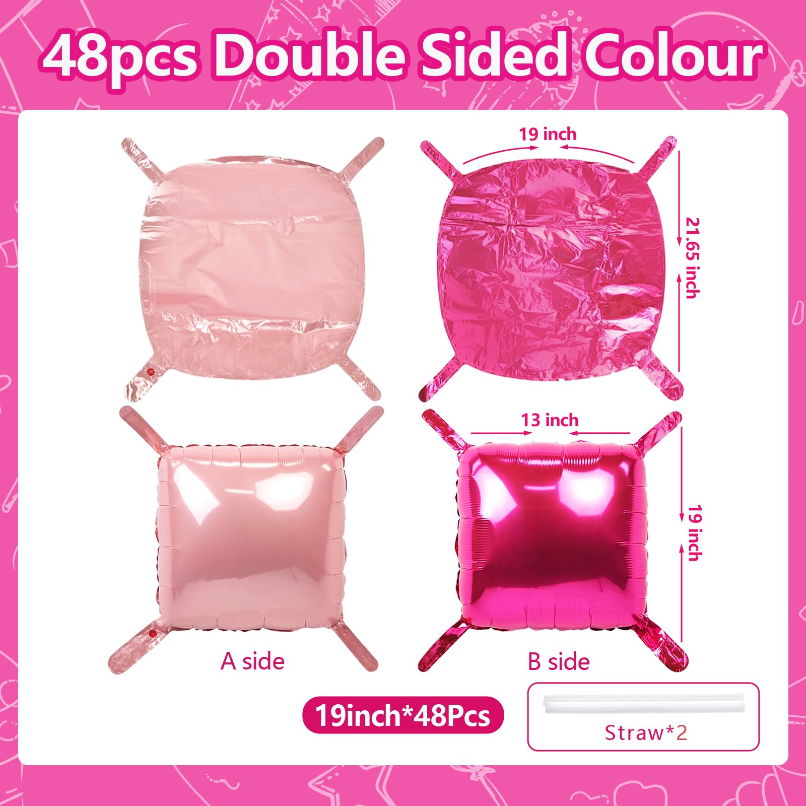 NISOCY 48 globos cuadrados de aluminio rosa magenta intenso, telón de fondo de pared de doble cara, kit de arco de globos rosa metálico para aniversario, despedida de soltera, cumpleaños, compromiso