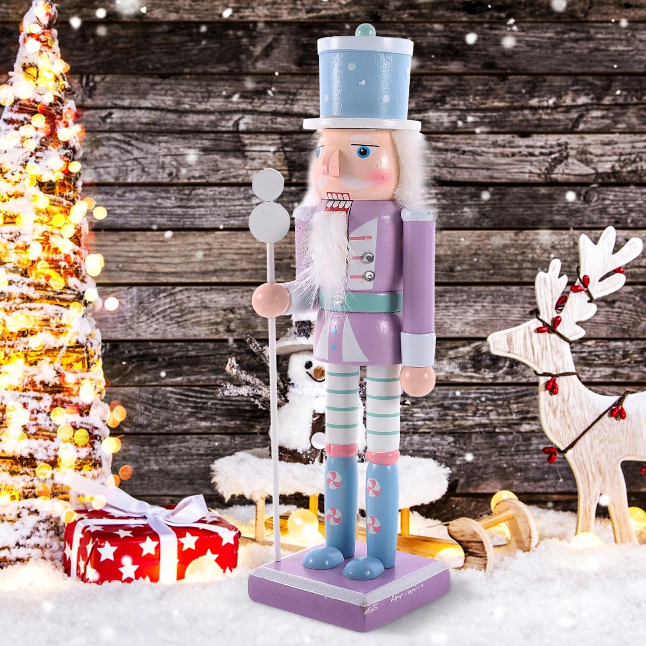 Cabilock Christmas Nutcracker Ornament 9.8 Inch Purple Wooden Nutcracker Soldier Figures Christmas Decor Doll Ornament for Xmas Party Desktop Home Decor