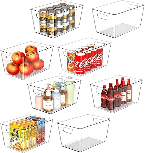 Miniatura 10 de Juego de 8 cubos de almacenamiento de plástico transparente, 6 organizadores grandes + 2 pequeños organizadores de despensa y contenedores de