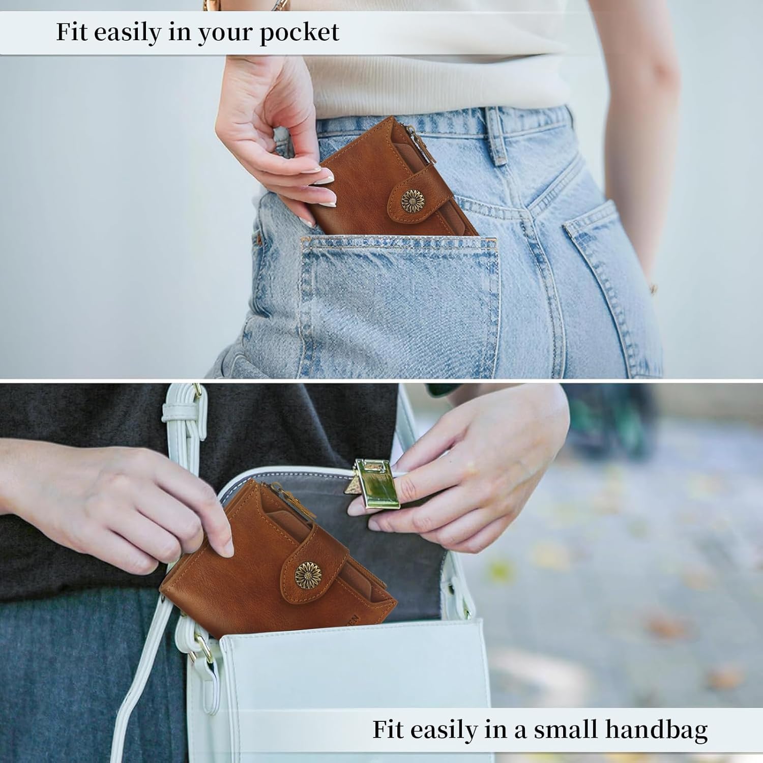 Wallet Women,Rfid Blocking Leather Womens Wallet,Bifold Compact Carteras Para Mujer Card Holder with Removable ID Window(brown)