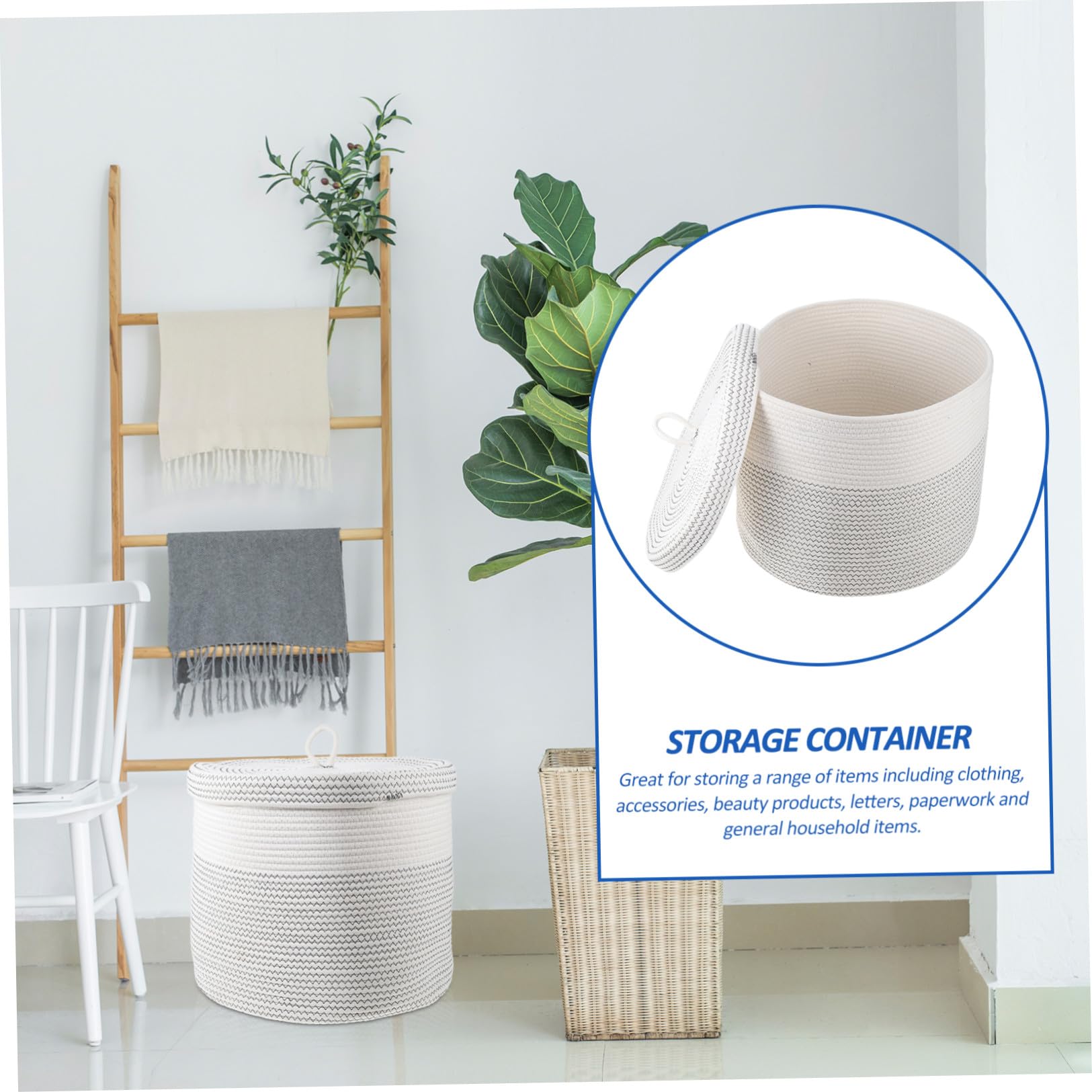 Cesta de Almacenamiento Tejida de Color Claro con Tapa 40,5x35,5 Cm | Algodón Trenzado, Ligera, para Armario y Estudio, Apta para Toallas y Material de Manualidades