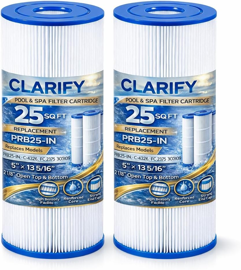 PRB25-IN Hot Tub Filter Replacement for C-4326, FC-2375, 303909 – 25 Sq Ft Spa Filter Cartridge Compatible with Pleatco PRB25-IN, Unicel C-4326, Filbur FC-2375, 5" x 13-5/16", 2-1/8" Open Top & Bottom