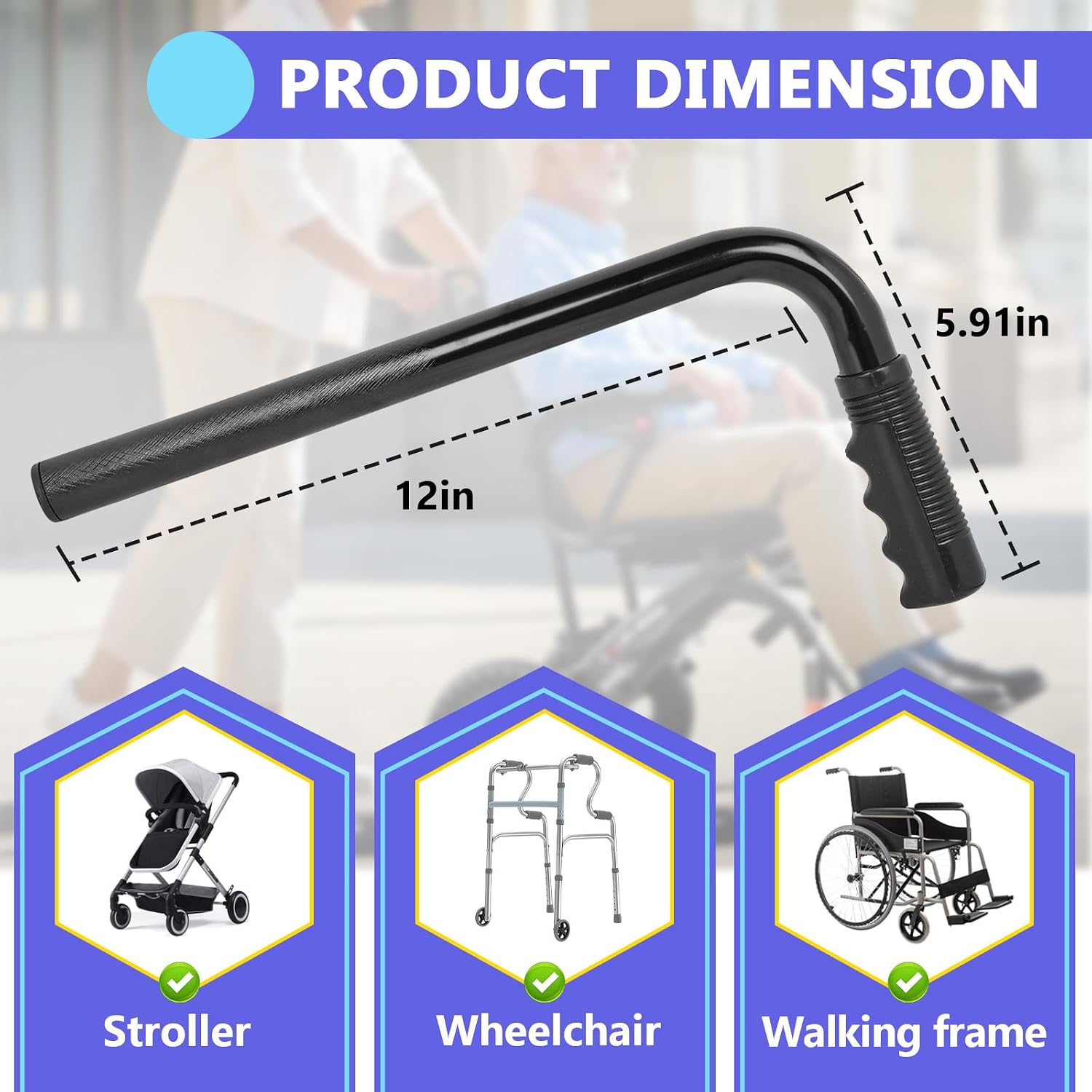 2PCS Wheelchair Handle Extenders(400lbs Weight Capacity) with 4 Heavy-Duty Clamps for Wheelchair, Rallator & Stroller, Adjustable Wheel Chair Accessories Adults - Stroller Handle Extender
