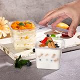 LATERN 50 Stück Kunststoff Dessertbecher mit Deckel, 360ml Quadratische Dessertbecher Transparenter Parfait Vorspeisenbecher Wiederverwendbare Servierschüssel mit Deckel für die Pudding Mousse - 5