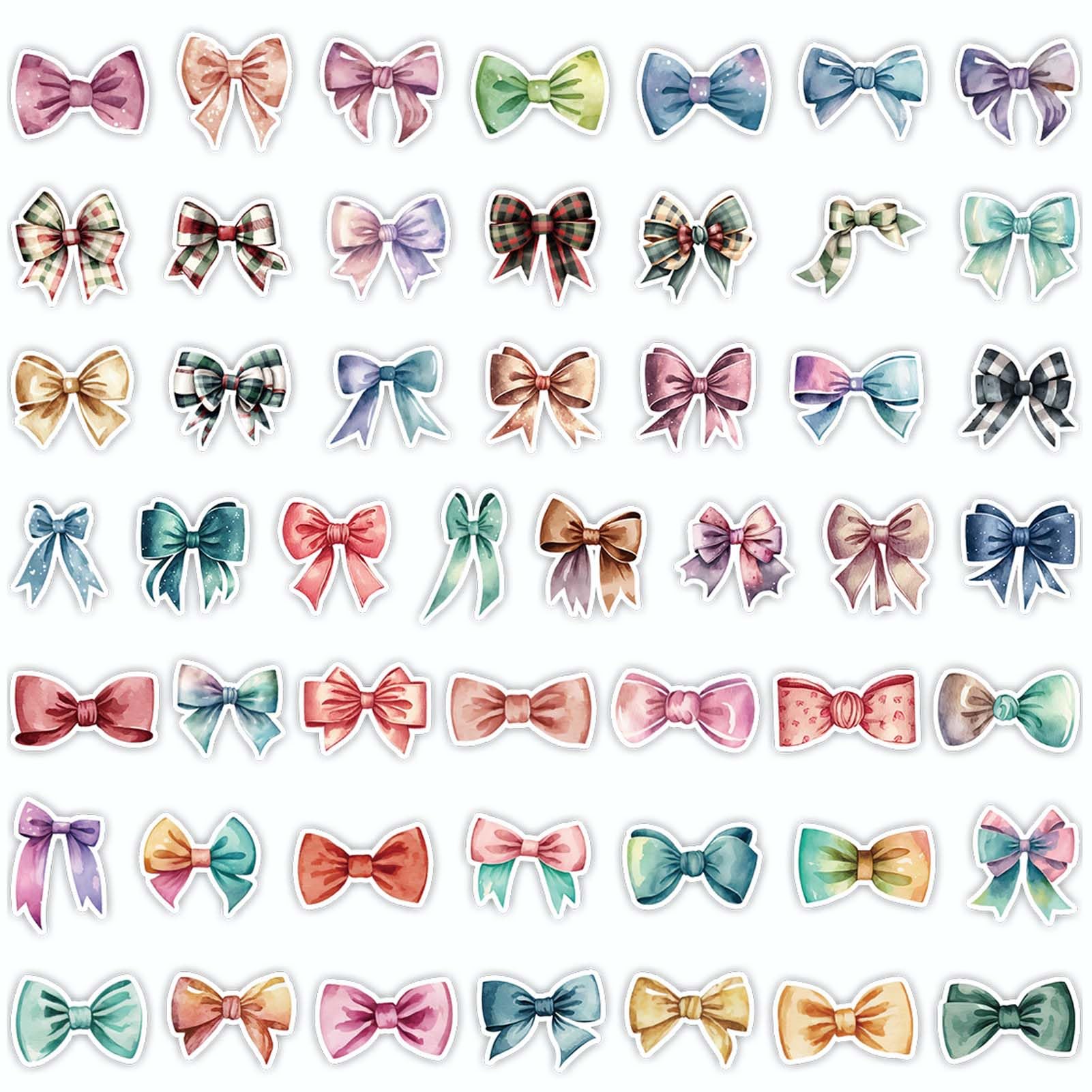 50Pcs Bowknot Stickers Decals, Feihuaer Aesthetic Bow Tie Vinyl Decals, Waterproof Exquisite Bow Laptop Stickers for Hydro Flask, Laptop, Phone,