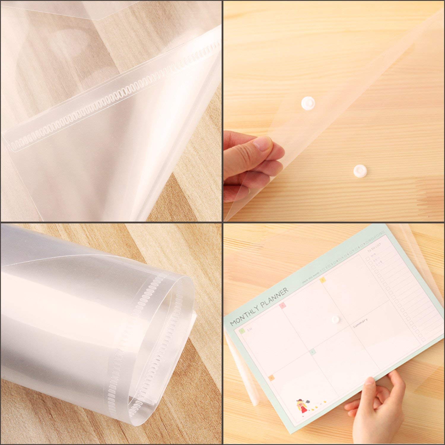 Acrux7 48 buste trasparenti per documenti formato A4 con bottone a pressione, buste in plastica, impermeabile, per scuola, casa, ufficio