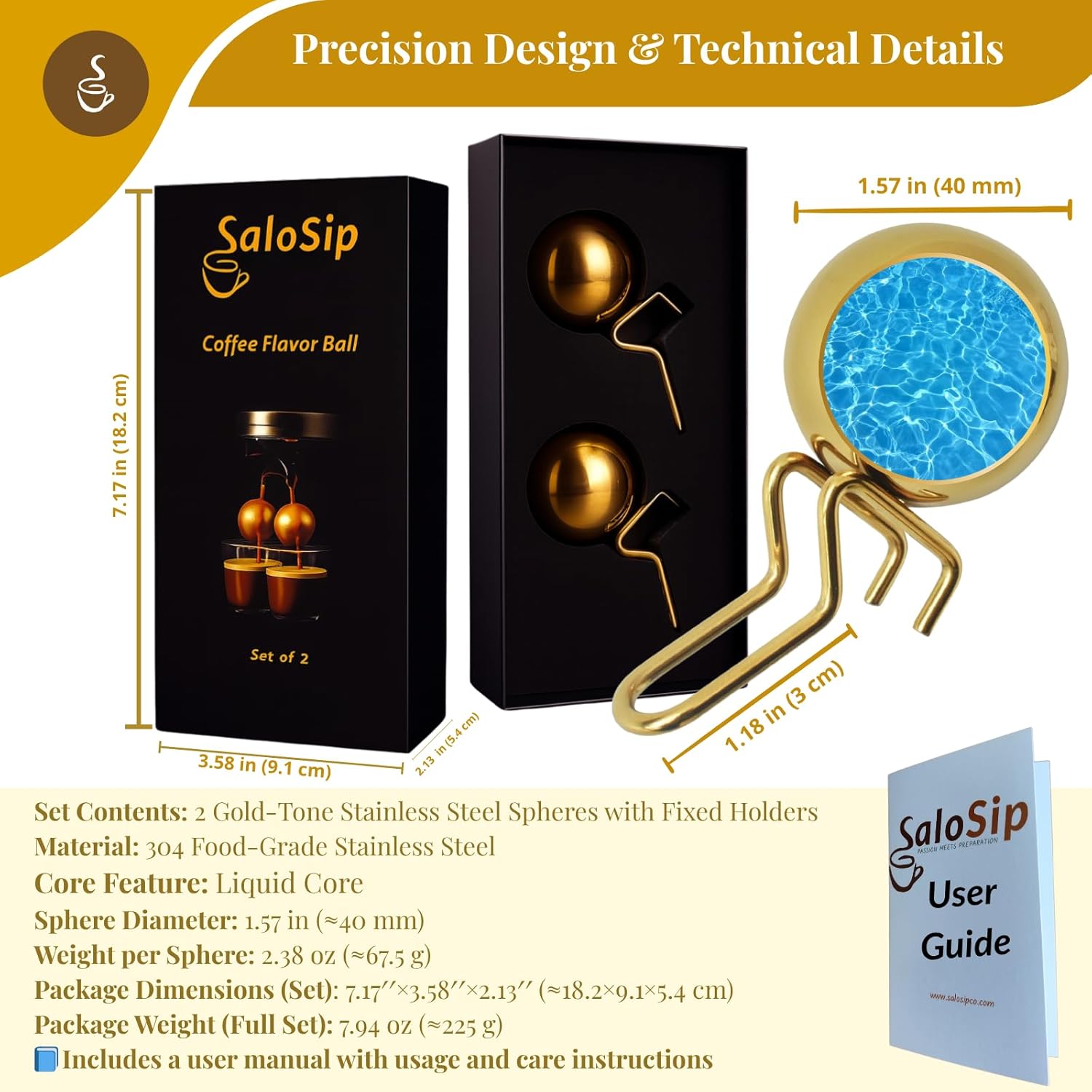Gold Espresso Cooling Ball – Set of 2 – Reusable Espresso Accessories Enhance Flavor Without Dilution – Compatible With Most Machines – Premium Gift for Baristas and Coffee Lovers