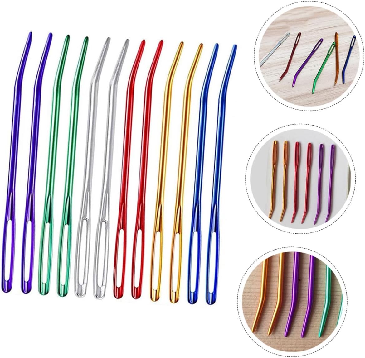 MOKKHNB 12pcs Multi-Function Aluminum Yarn and Household Tapestry Needles with Large Eye Curved Design, Portable Sewing Tools for Knitting and Darning Crafts Random Color