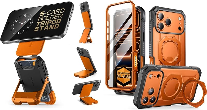 Bundle for iPhone 17 Pro Max UBGrip Pro Case (Coral) & Magnetic Wallet (Colar)