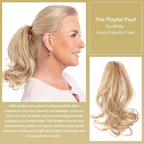 Miniatura 3 de Toni Brattin Playful Puf Hairpiece  Rubio platino 10.5 pulgadas de largo, ondulado rizado con clip hecho de fibra sintética resistente al calor para