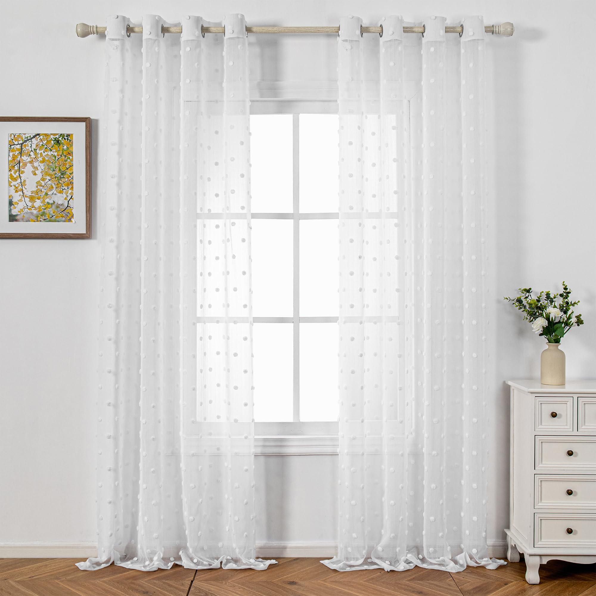 MYSKY HOME Curtain White Set of 2 Curtains with Eyelets Sheer Voile Curtain Children's Room Curtains Living Room Modern Embroidery Eyelet Curtain Transparent Decorative Curtain for Bedroom H 235 x W - Image 2