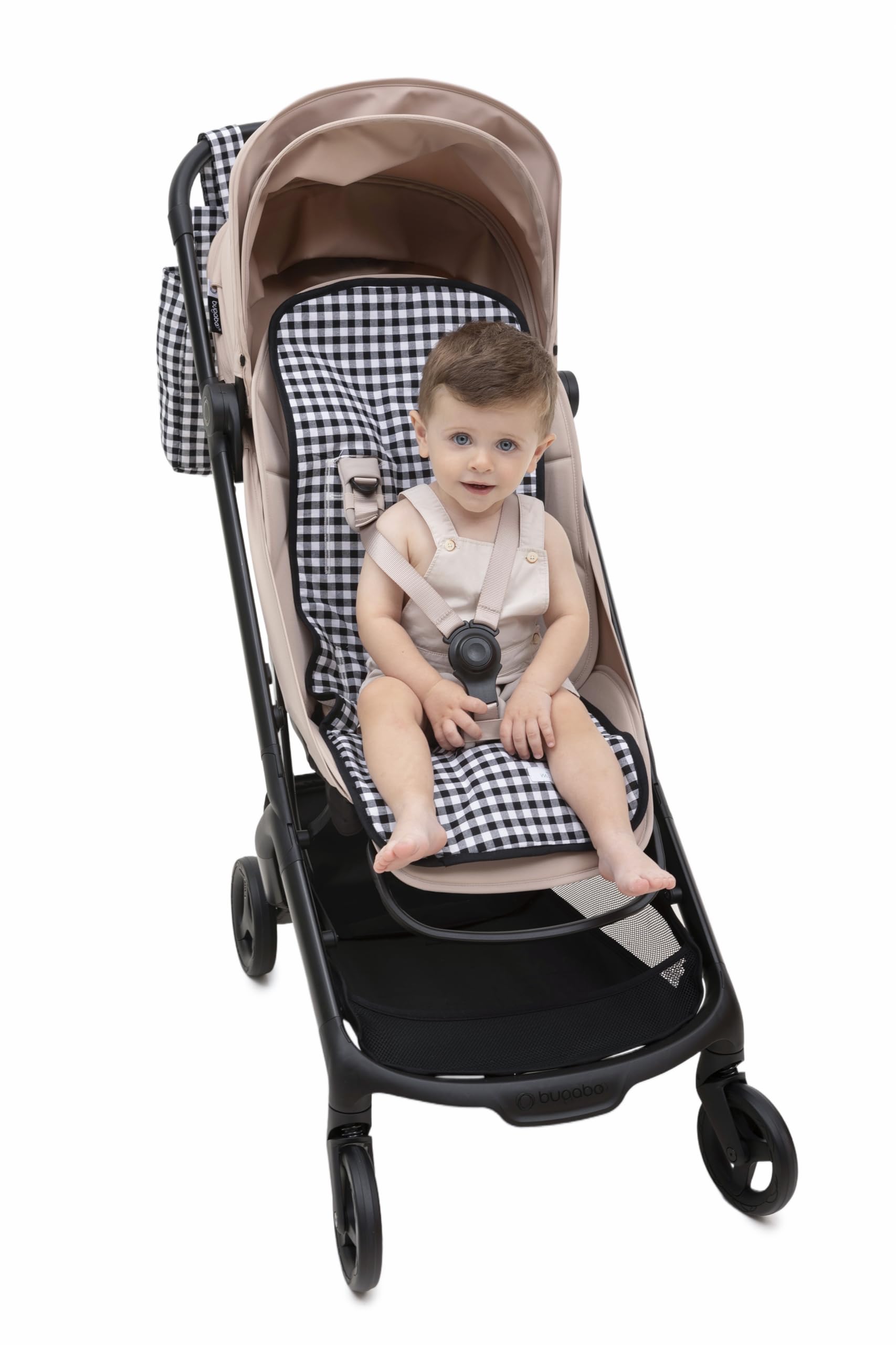 Materassino passeggino universale - Stile Vichy imbottito e traspirante - 100% cotone - Compatibile con tutti i passeggini - Prodotto in Spagna. (Nero)