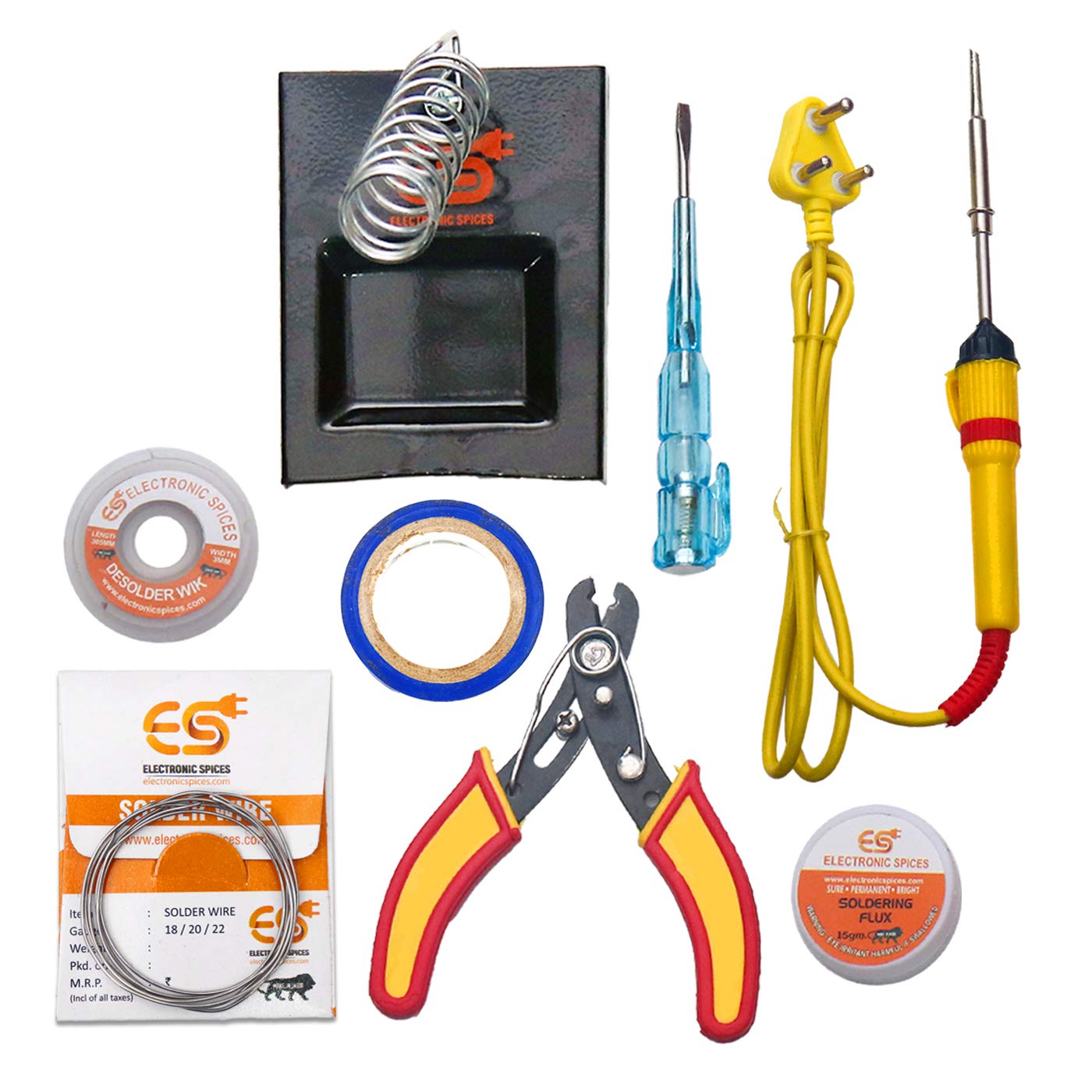 Electronic Spices (8 in 1) 25Watt starter kit for diy craft and electronic work soldring Iron/solder wire/Soldring Stand/desolder wire/Paste/cutter/Tape/Tester (B08PZ9R261) Amazon Price History, Amazon Price Tracker