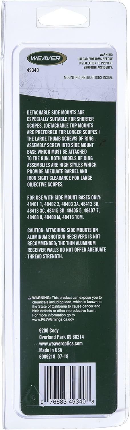 Weaver Side Mount Base - 1-Inch Long High Bracket and Rings