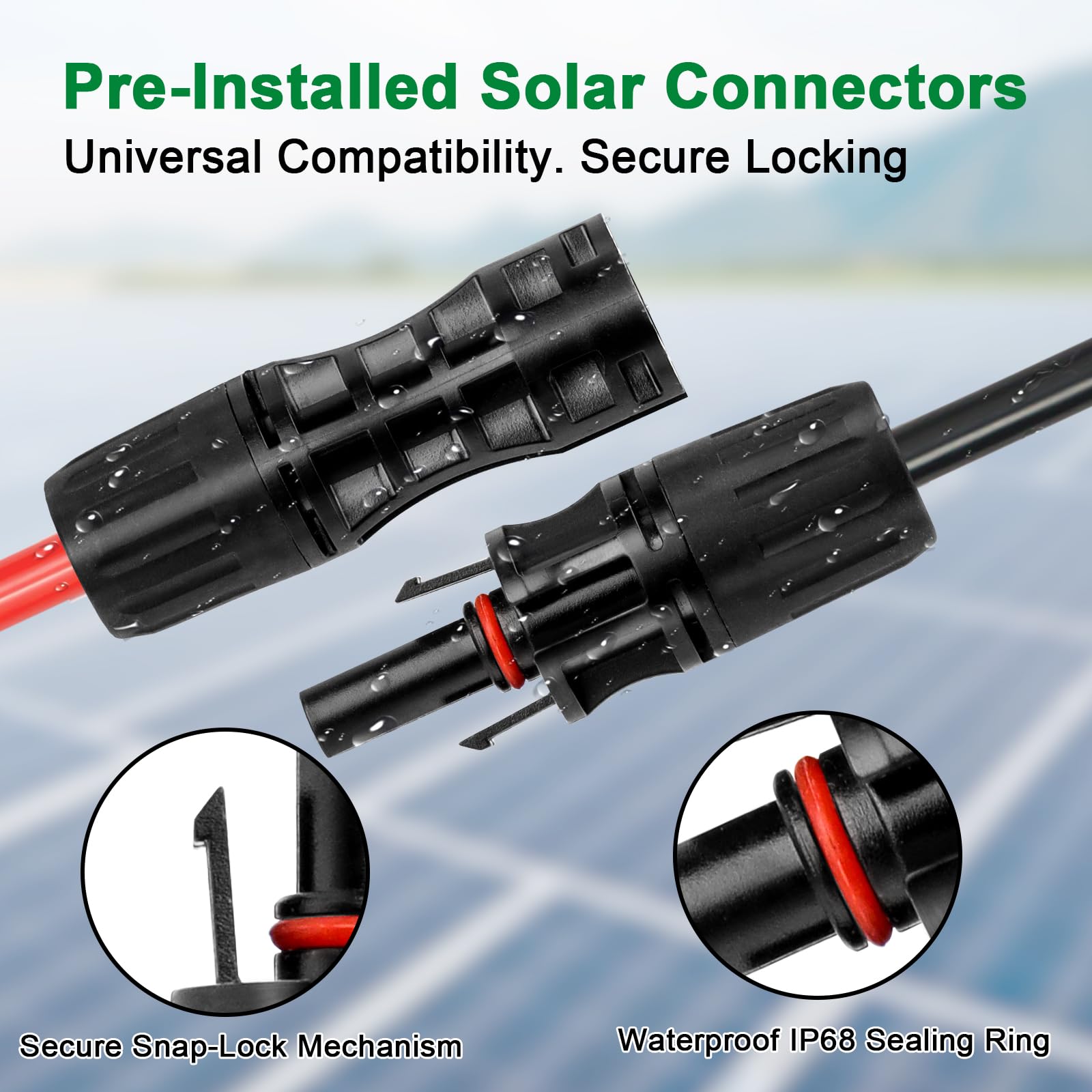 XRDS -RF Cable solar de 30 pies, cable de extensión solar de 8 AWG con conectores solares macho y hembra, cable de panel solar ignífugo, cable fotovoltaico resistente a la intemperie para conexión de