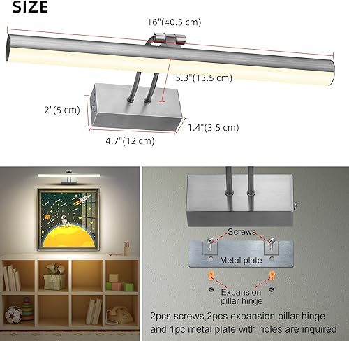 Miniatura 7 de FUNCHDAY Luz de imagen inalámbrica, luz de imagen remota regulable y temporizador, luz de pared de batería con tubo de luz giratorio, luz de