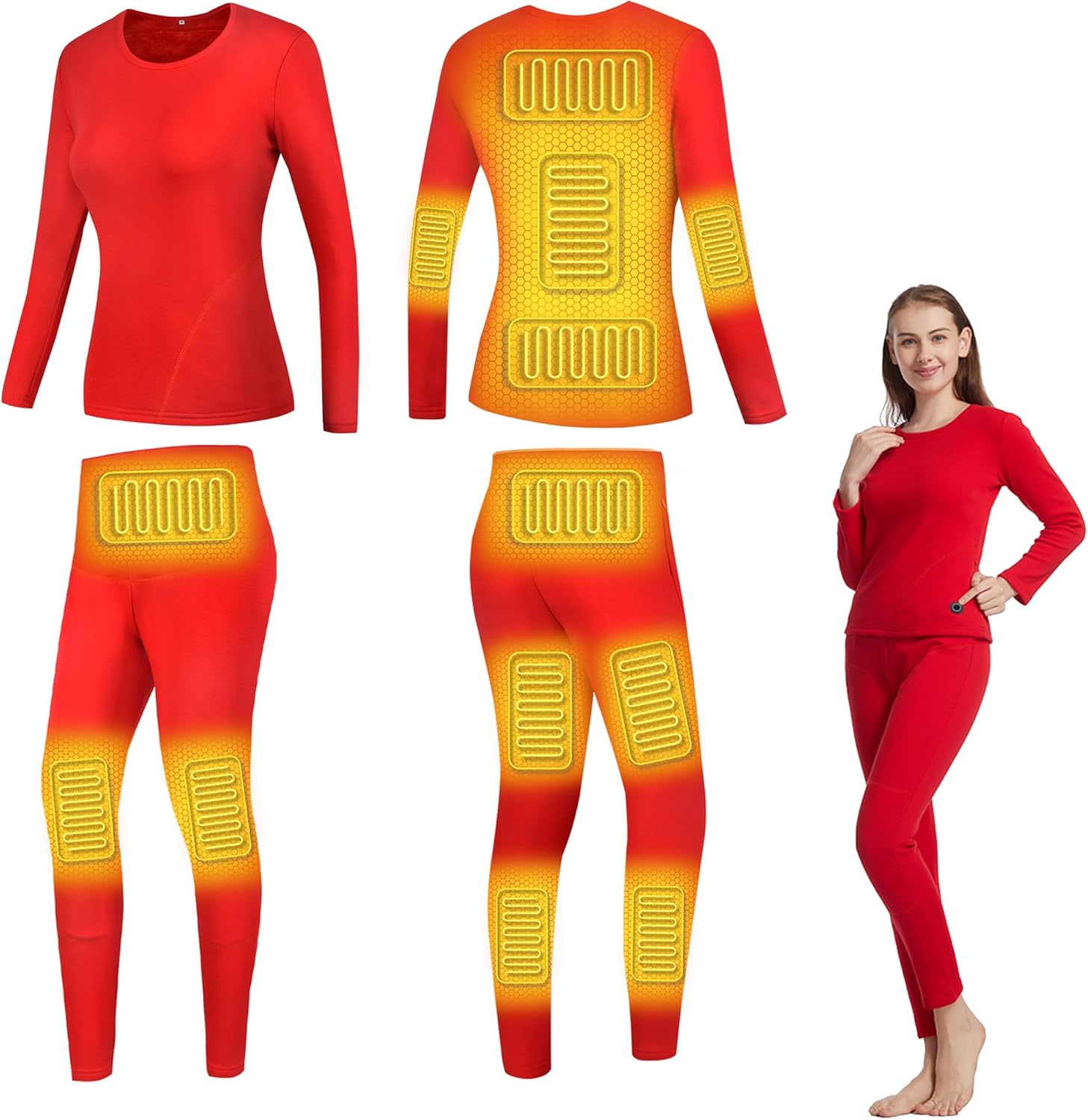 Women Heating Underwear Set, Electric Thermal Shirt and Pant 13 Zones Heated Baselayer for Hunting Skiing Camping