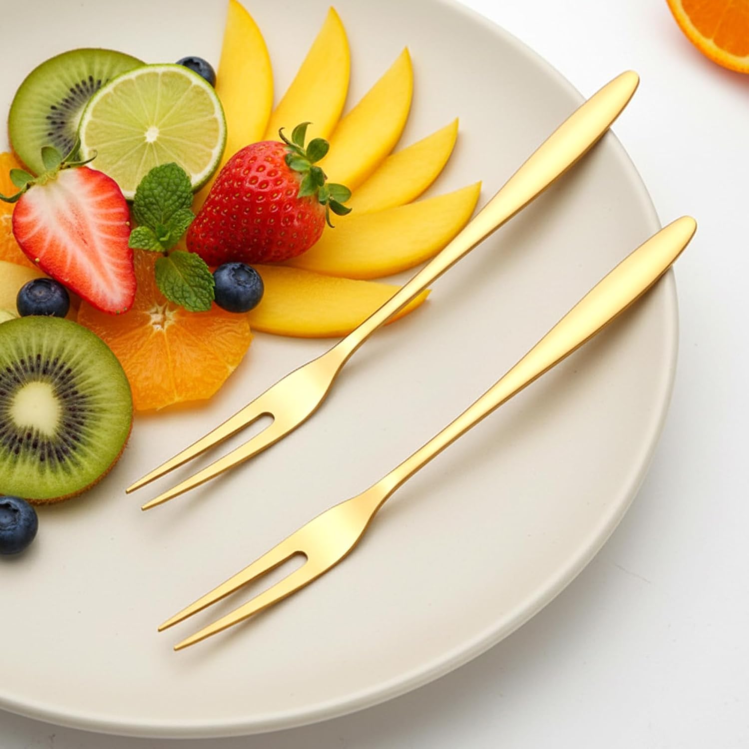 10 Pcs Dessert Cocktail Salad Fruit Fork, 2 Prong Tasting Appetizer Forks, Escargot Fork, Gold Crab Stainless Steel Quality Metal Forks for Antipasti Cheese Cake