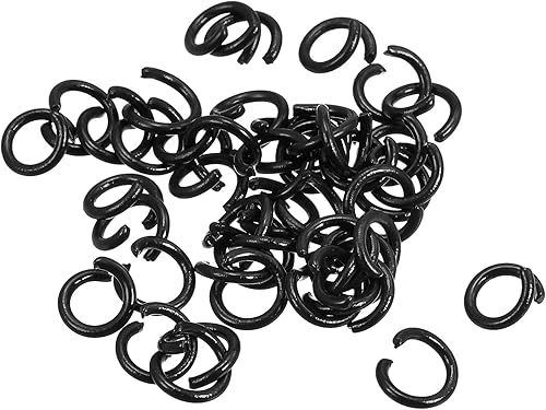 uxcell Anillos de salto abiertos, conectores coloridos de 0.315 pulgadas para manualidades, joyería, acero al carbono, negro, 200 unidades