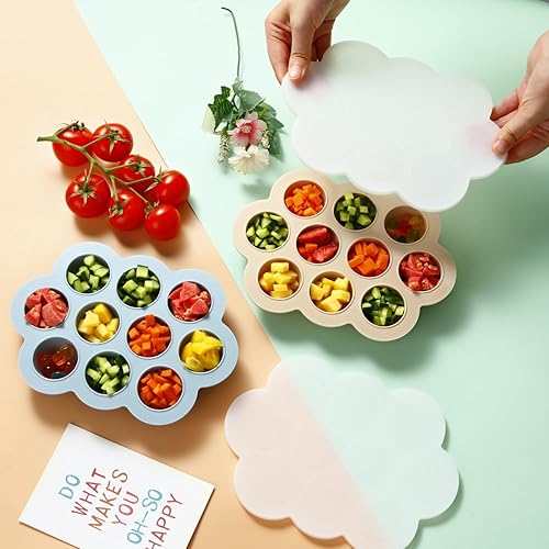 Miniatura 7 de PandaEar Paquete de 12 recipientes de silicona para almacenamiento de alimentos para bebés y 2 bandejas para congelador de alimentos para bebés